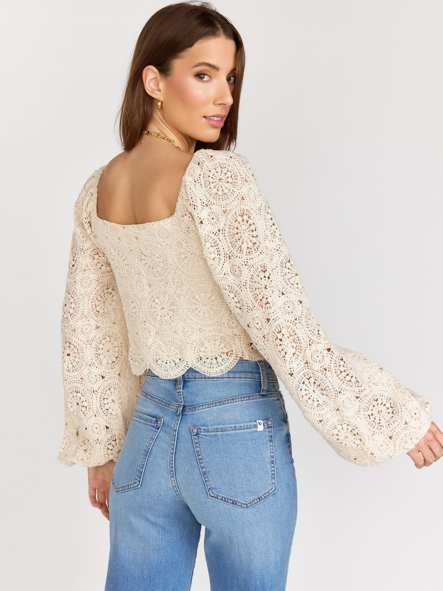 Natural Crochet Medallion Knit Top - Flying Tomato - Image 5