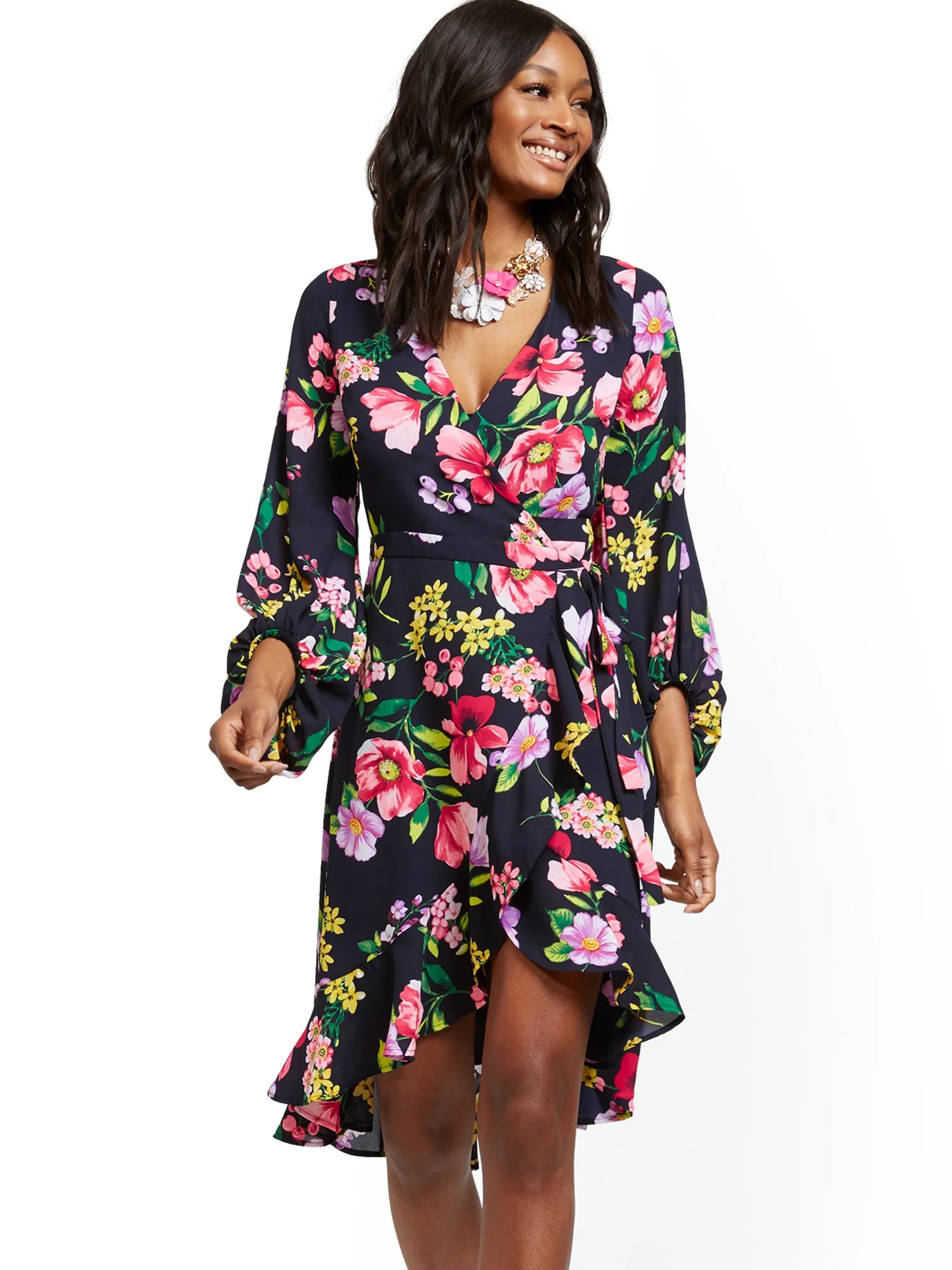 Navy Floral Wrap Dress - Image 2
