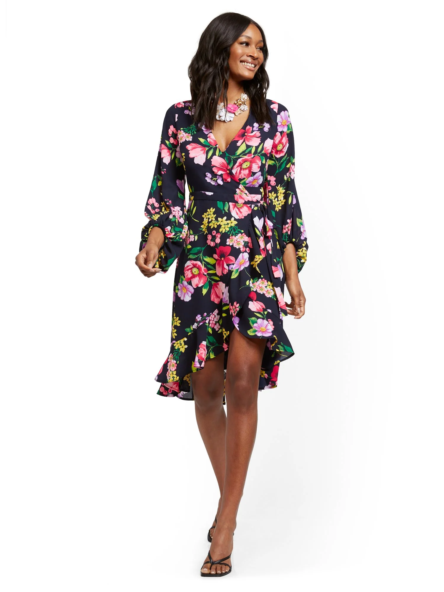 Navy Floral Wrap Dress - Image 4
