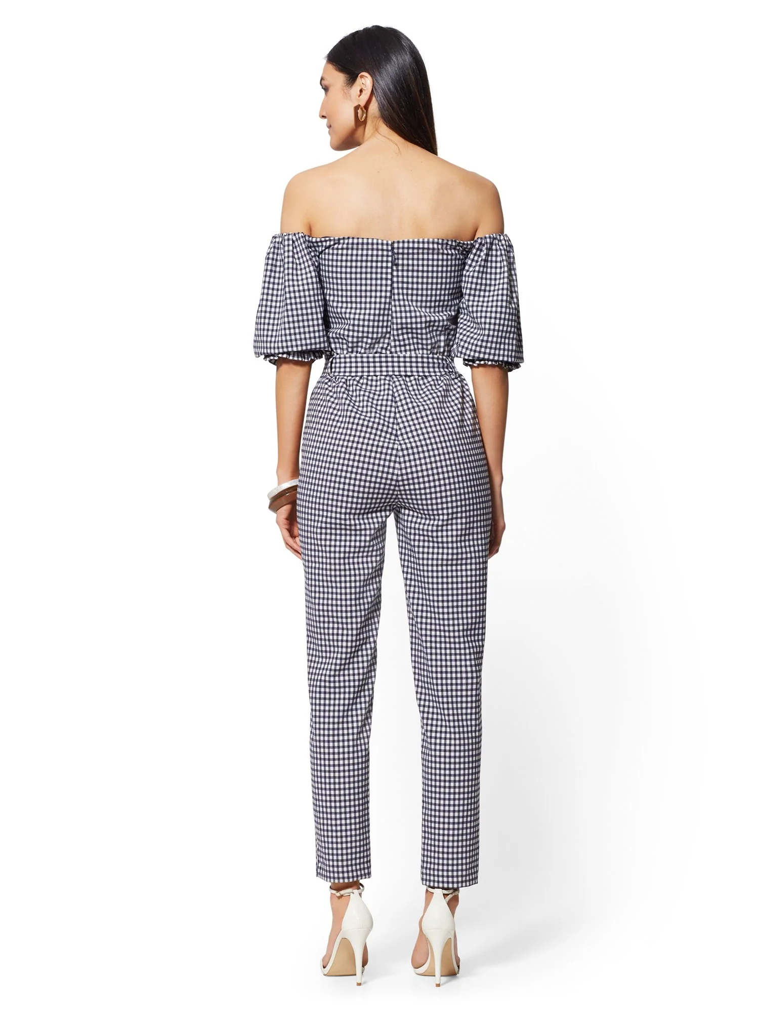 Navy Gingham Strapless Jumpsuit - Image 3