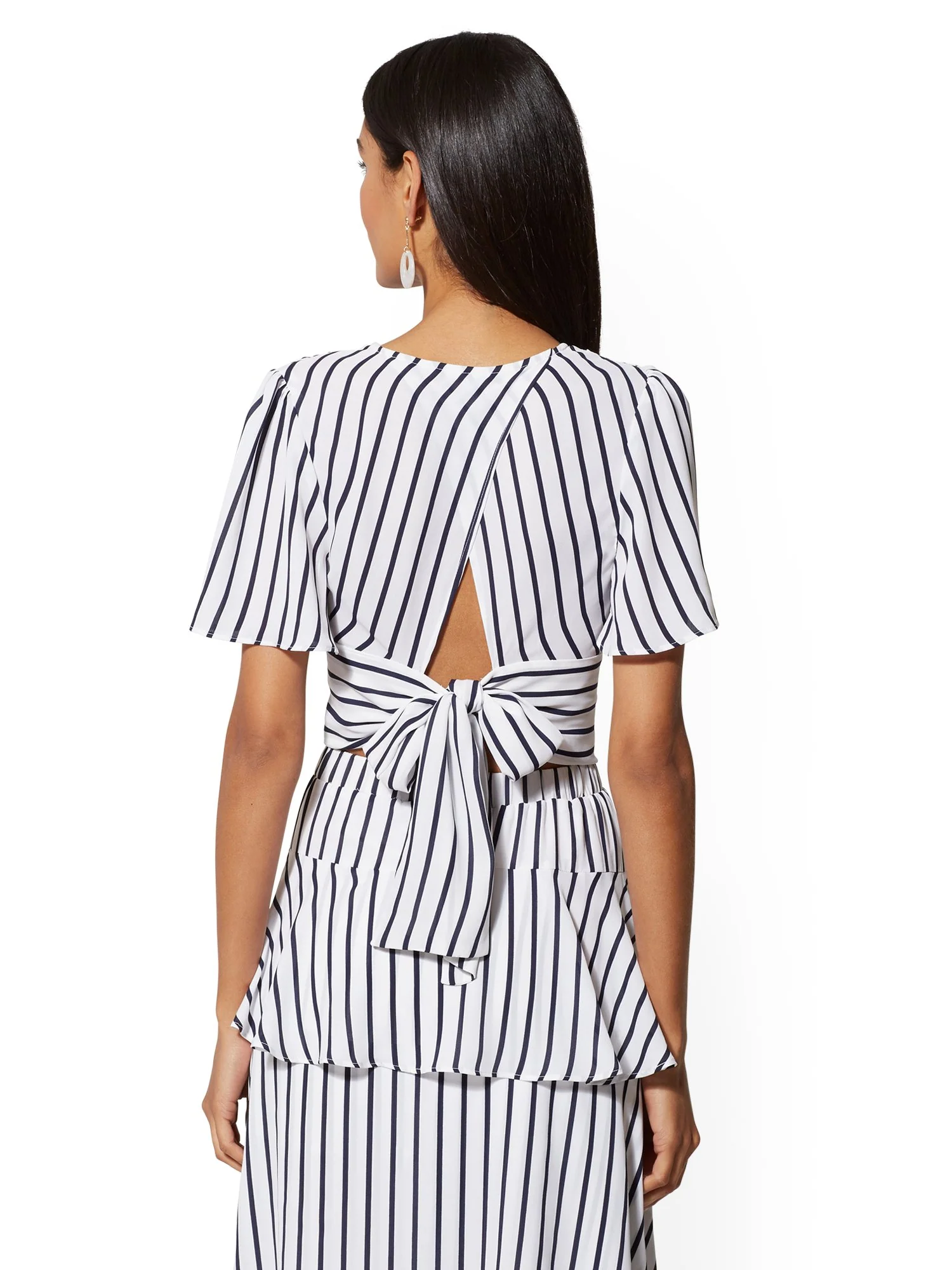 Navy & White Stripe Wrap Blouse - Image 3