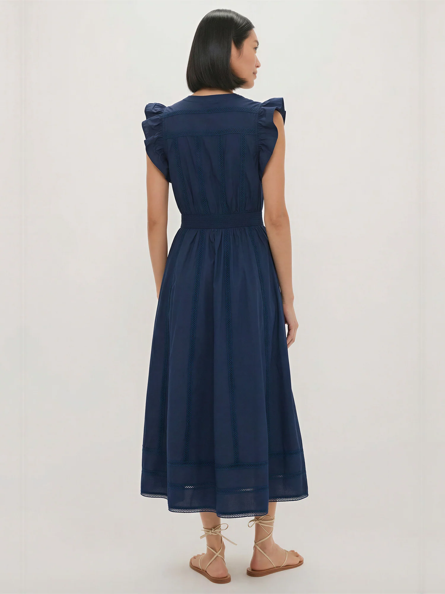 Notched Collar V-Neck Flutter Sleeve A-Line Dress - Image 3