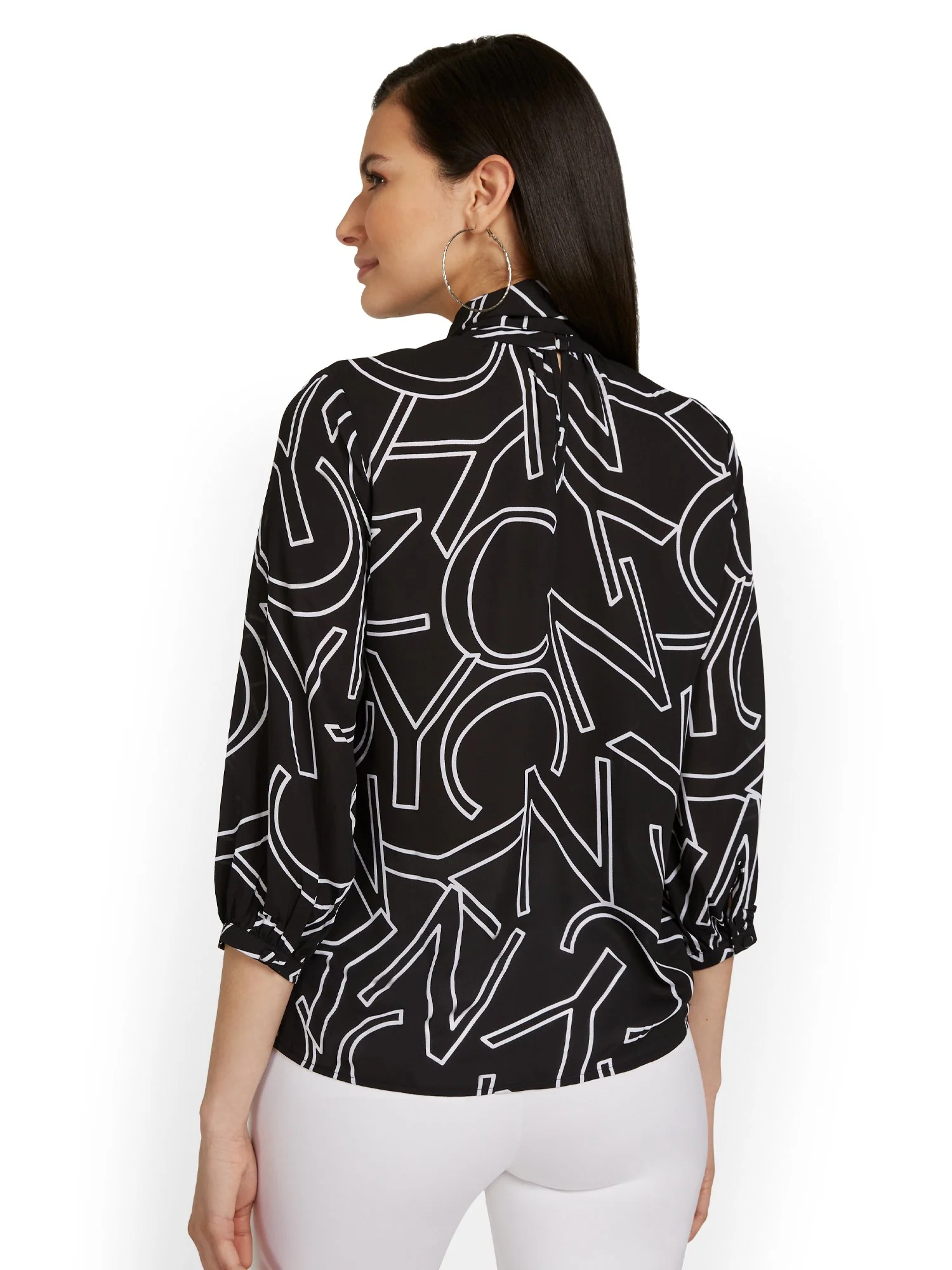 NYC-Print Bow-Neck Blouse - Image 3