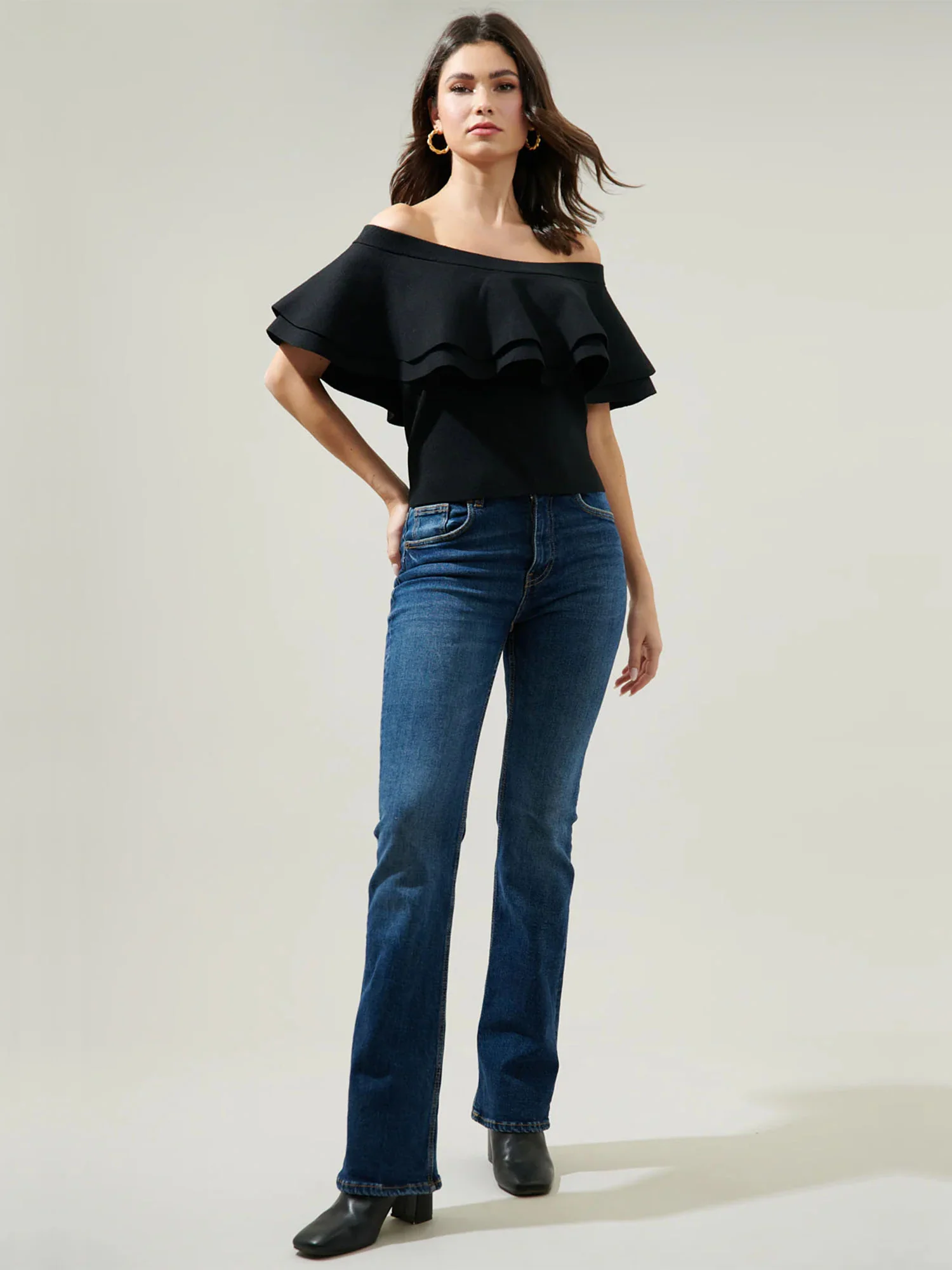 Sugarlips Off Shoulder Sweater Knit Flounce Top - Brands We Love - Image 2