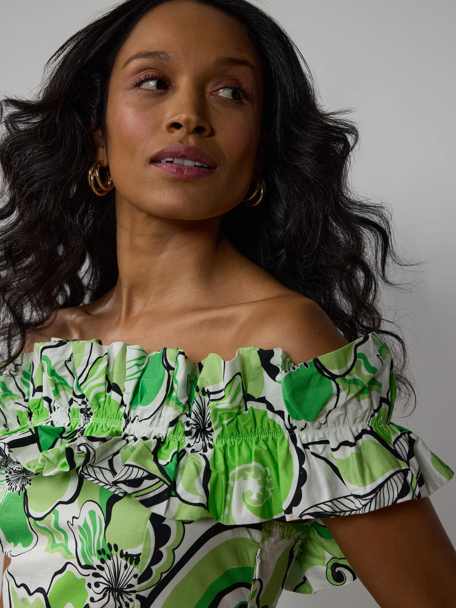 Off Shoulder Smock Back Floral Maxi Dress - Image 4