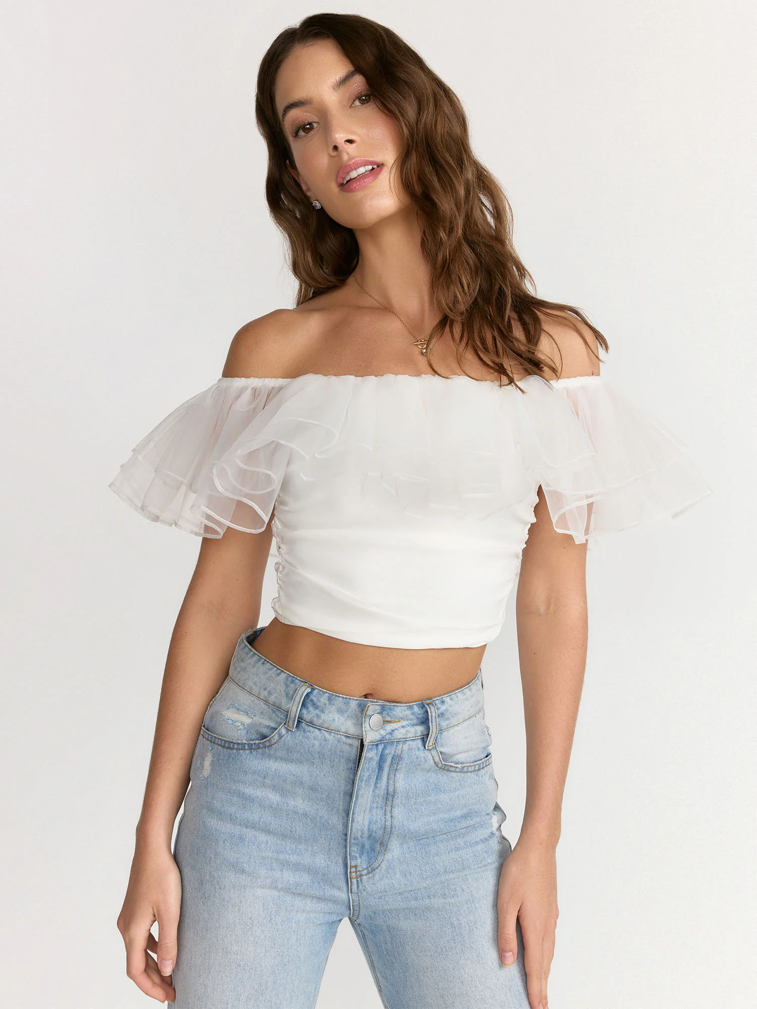 Blue Blush Off Shoulder Tulle Top - Brands We Love