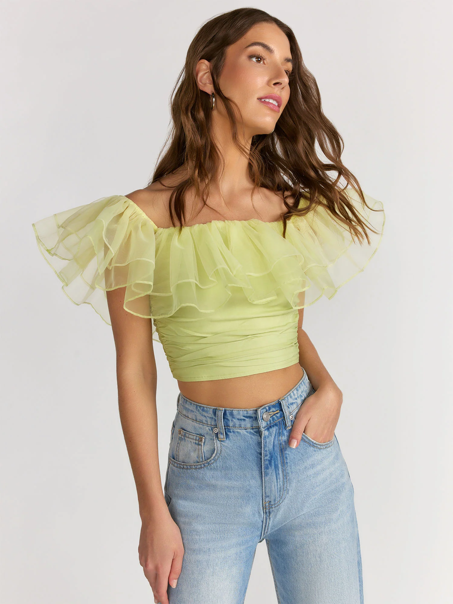 Blue Blush Off Shoulder Tulle Top - Brands We Love