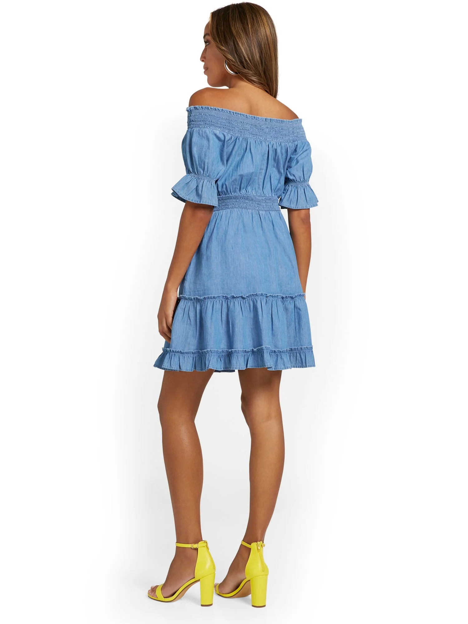 Off-The-Shoulder Chambray Dress - Image 3