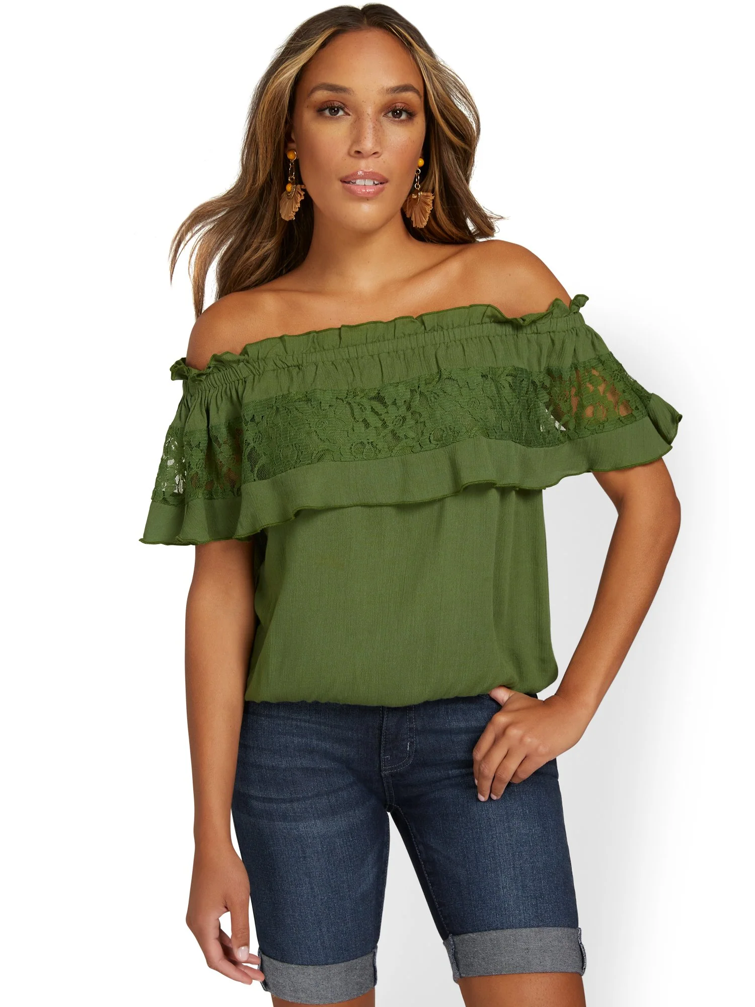 Off-The-Shoulder Crochet-Inset Top - Image 2