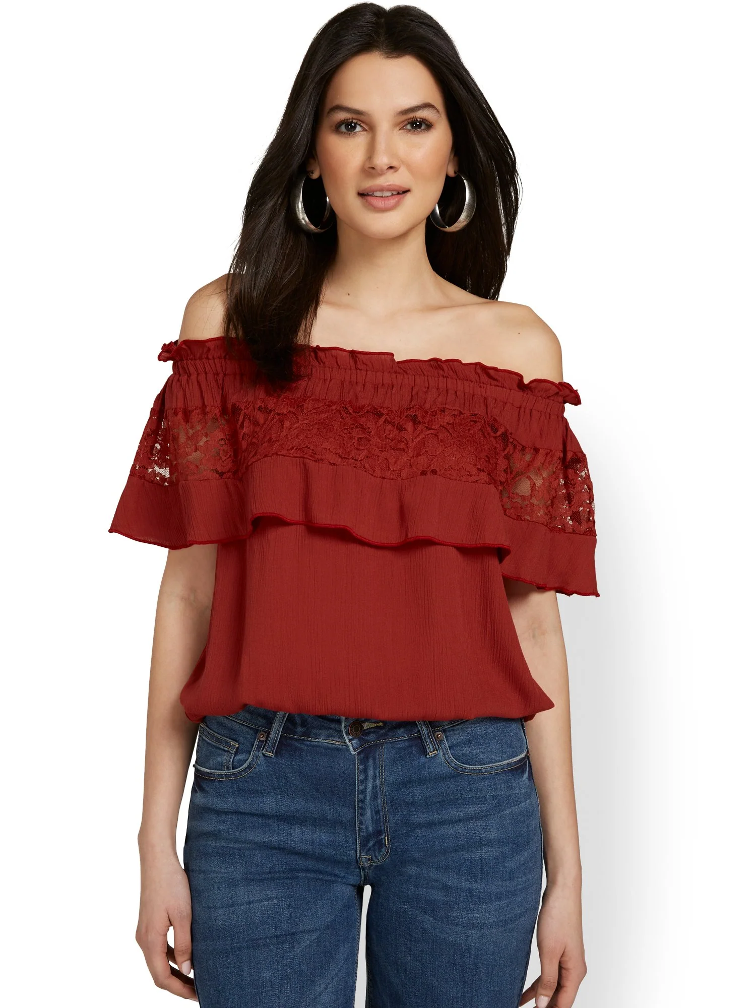 Off-The-Shoulder Crochet-Inset Top - Image 5
