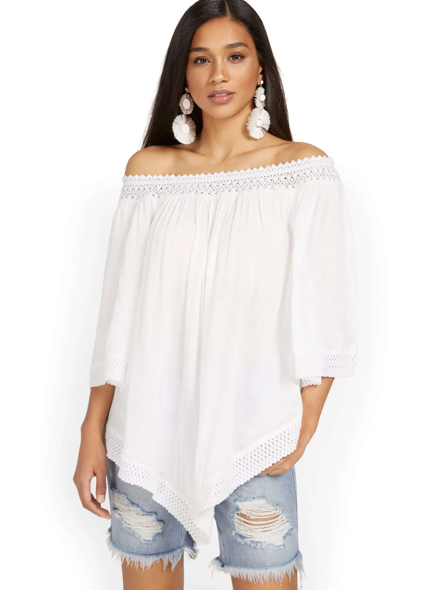 Off-The-Shoulder Crochet Tunic Top - Image 2