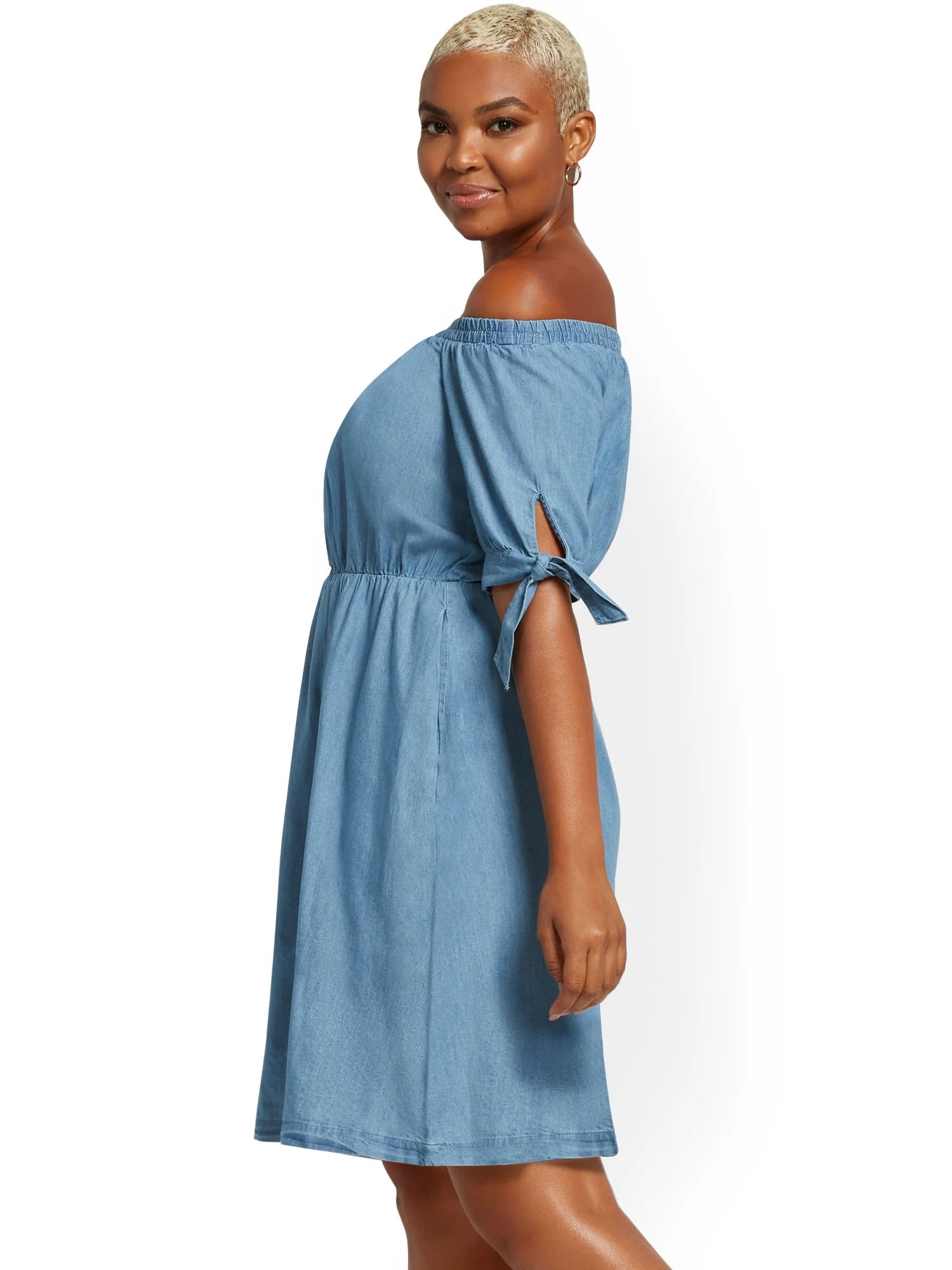 Off-The-Shoulder Denim Shift Dress - Image 2