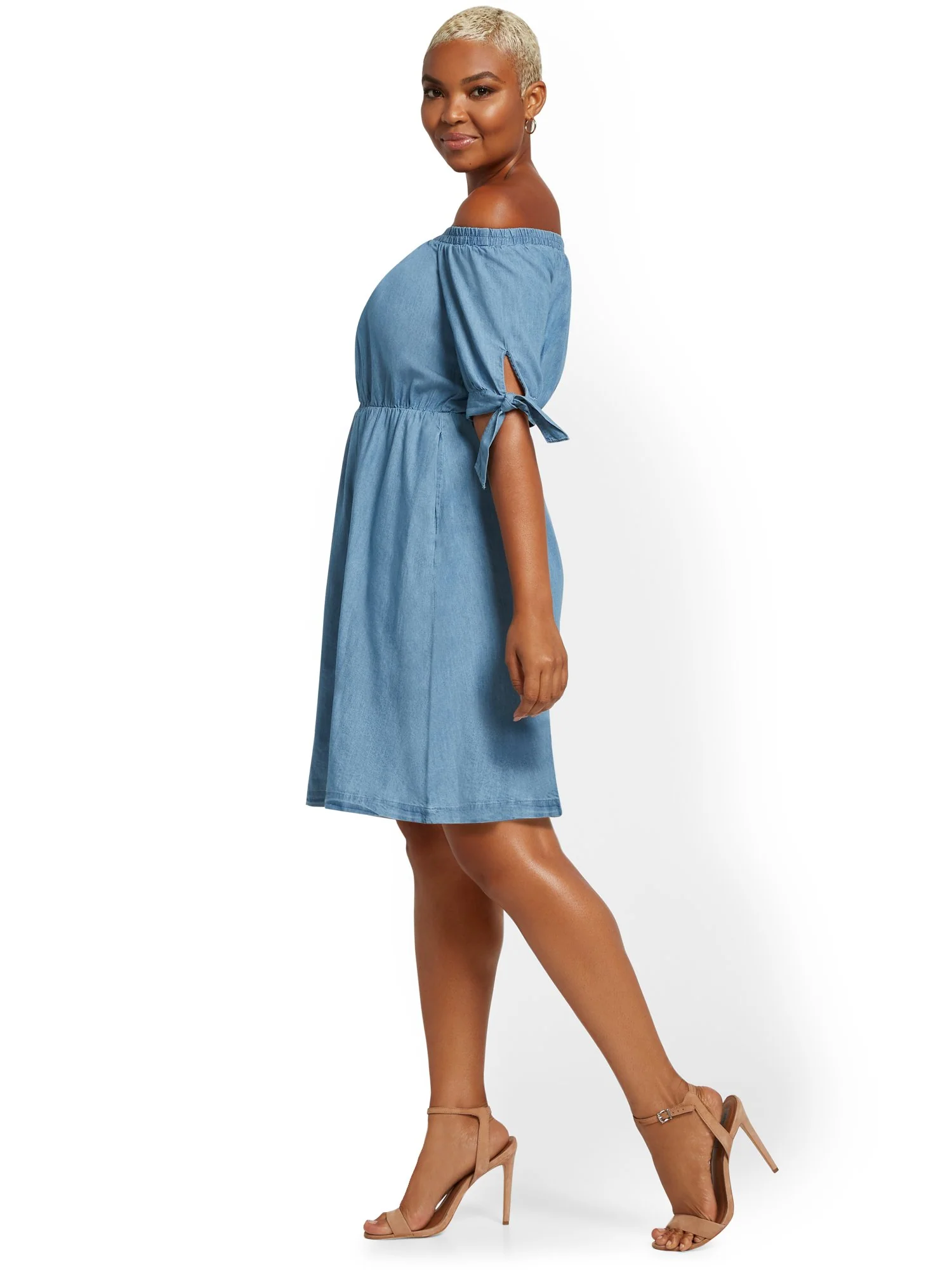Off-The-Shoulder Denim Shift Dress - Image 4