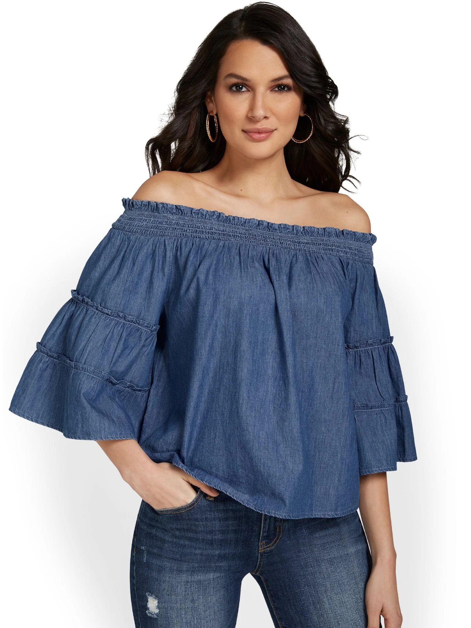 Off-The-Shoulder Denim Top - Image 2