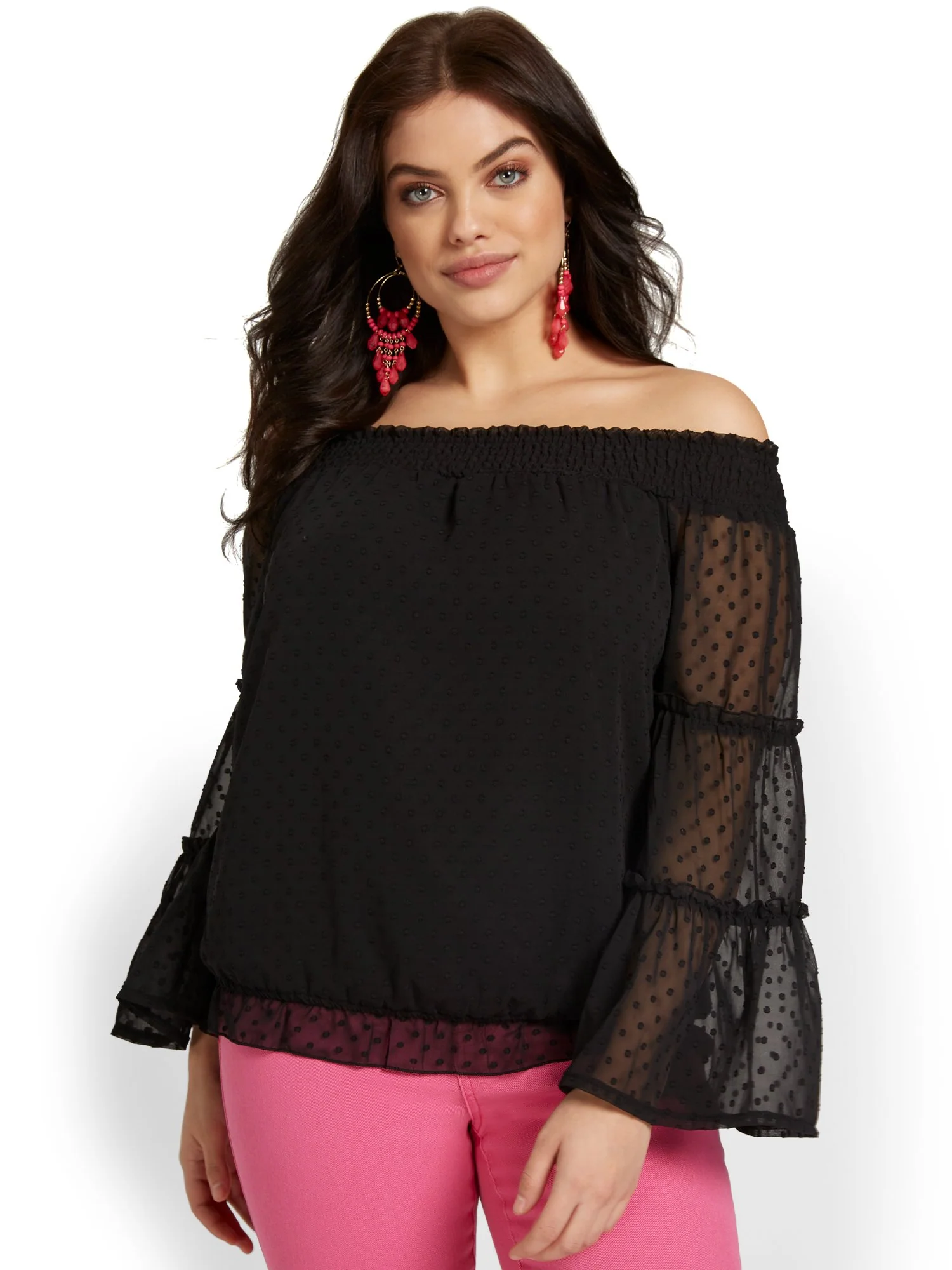 Off-The-Shoulder Dot-Detail Blouse - Image 2