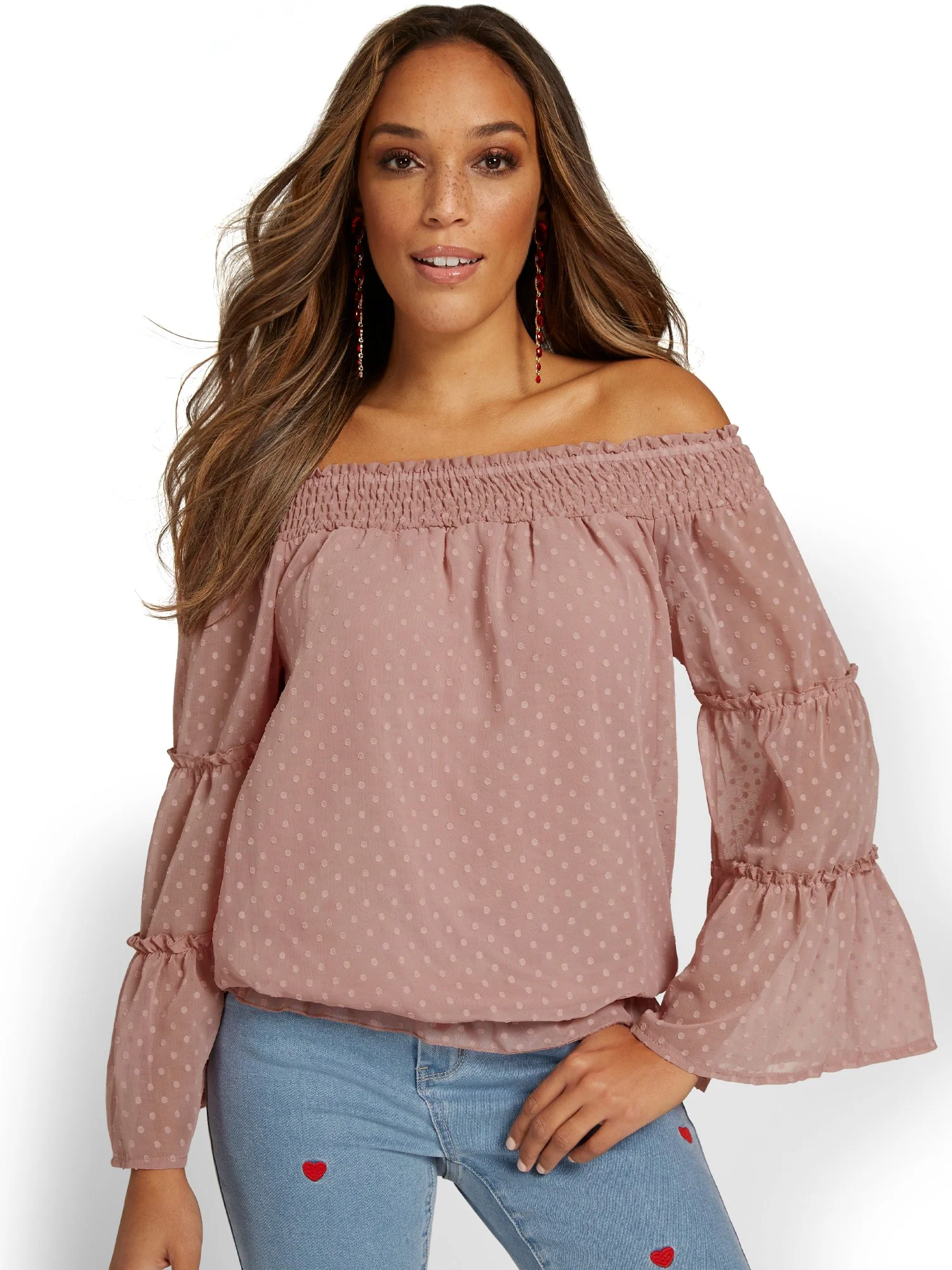 Off-The-Shoulder Dot-Detail Blouse - Image 6