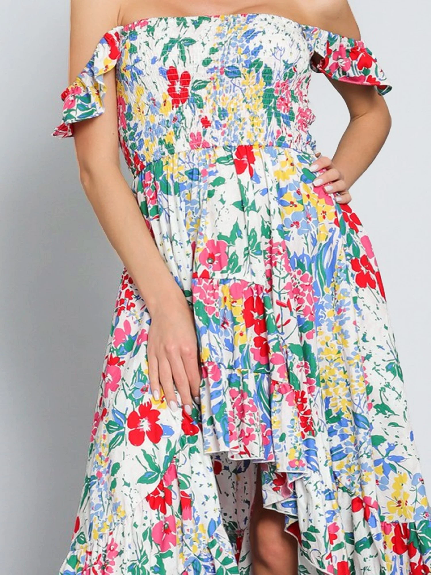 Off-The-Shoulder Floral High-Low Dress - Aakaa - Image 5