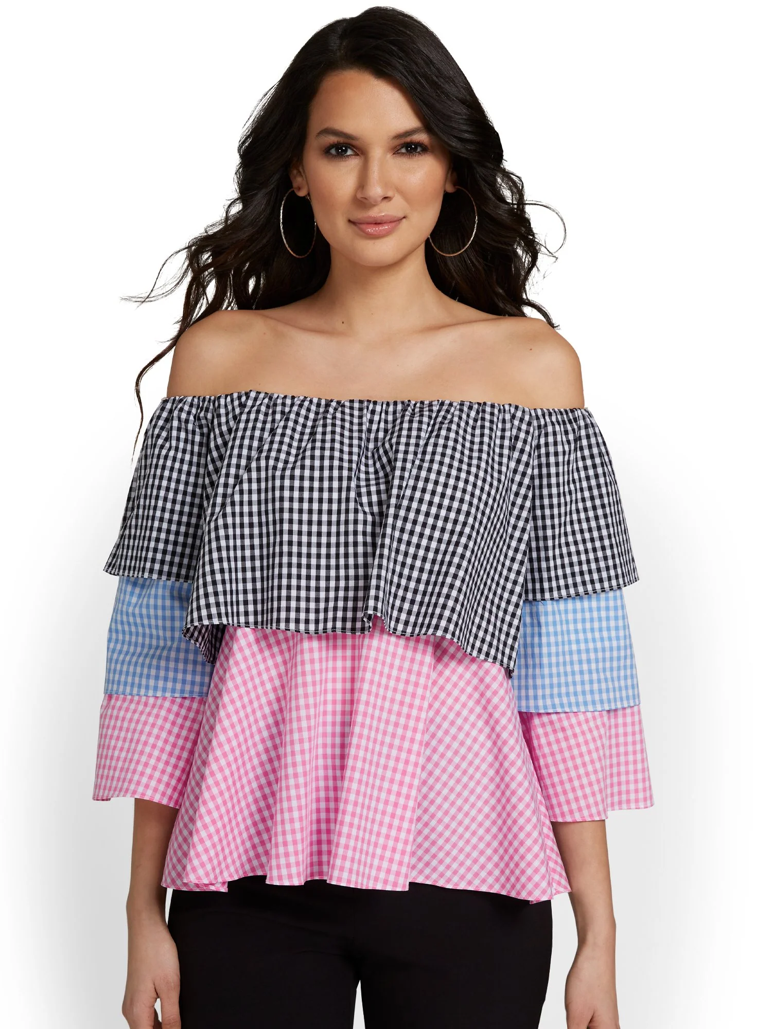 Off-The-Shoulder Gingham Poplin Top
