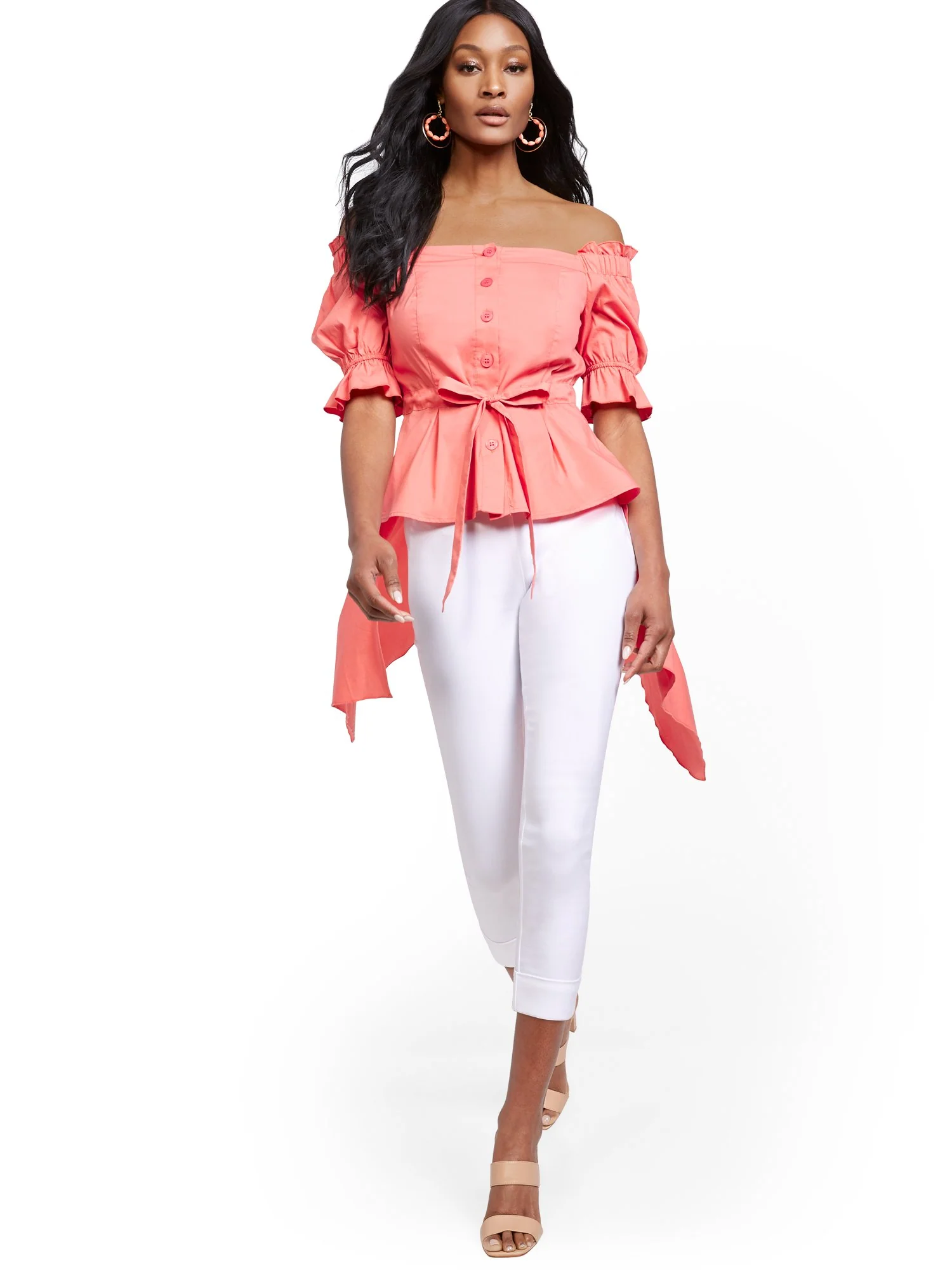 Off-The-Shoulder Hi-Lo Poplin Shirt - Image 20