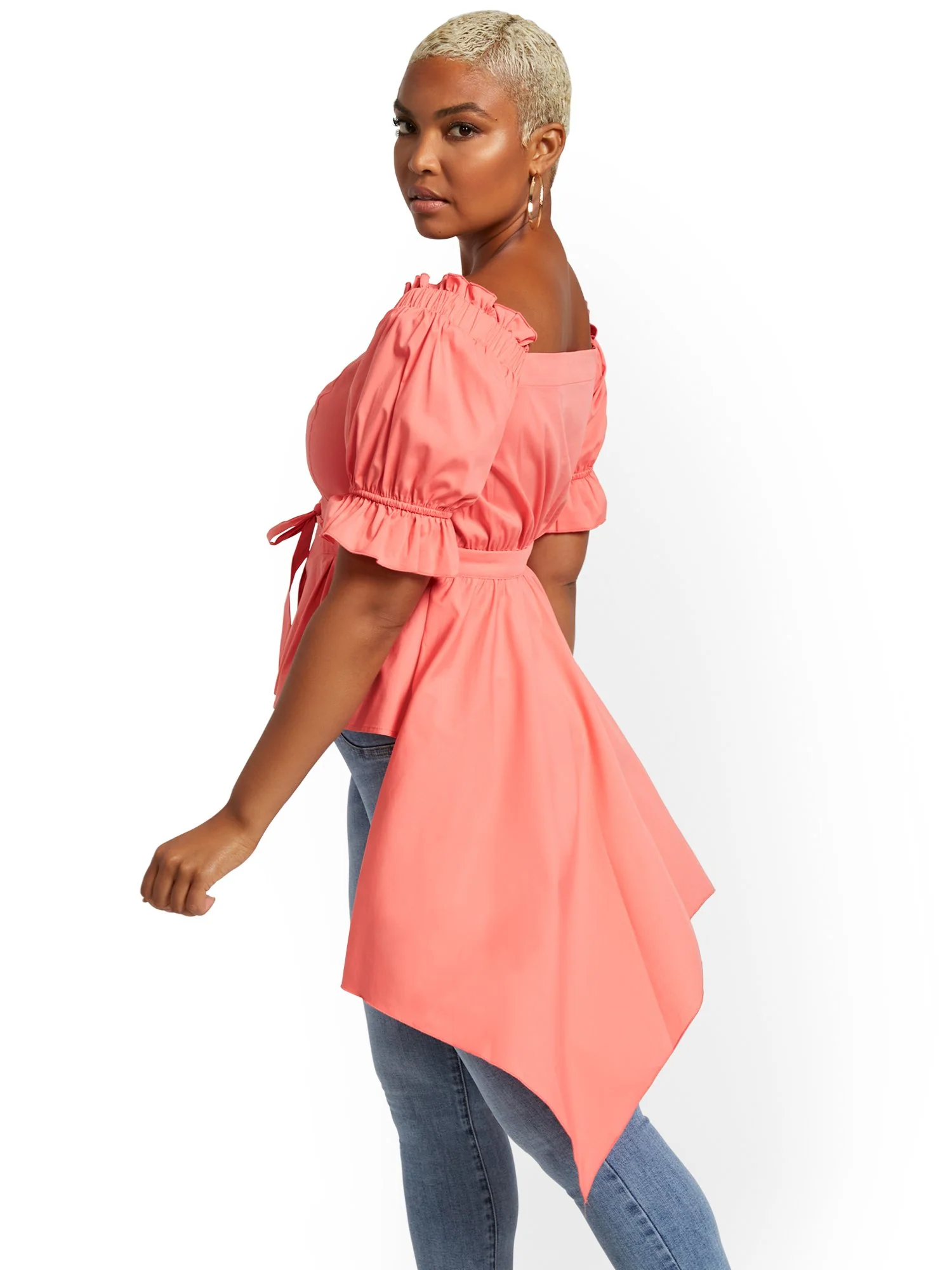 Off-The-Shoulder Hi-Lo Poplin Shirt - Image 21
