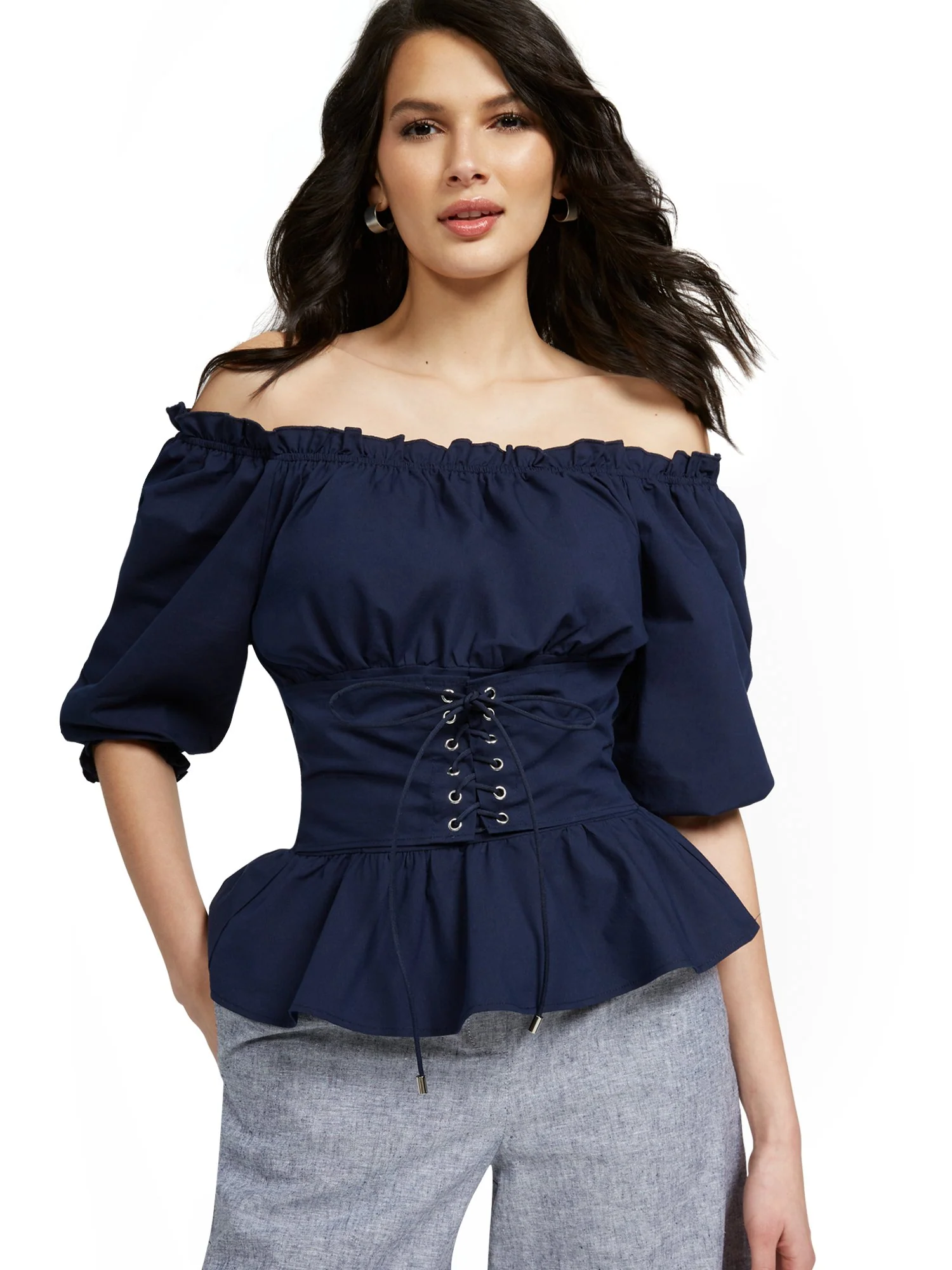 Off-The-Shoulder Poplin Corset Top - Lily & Cali - Image 5