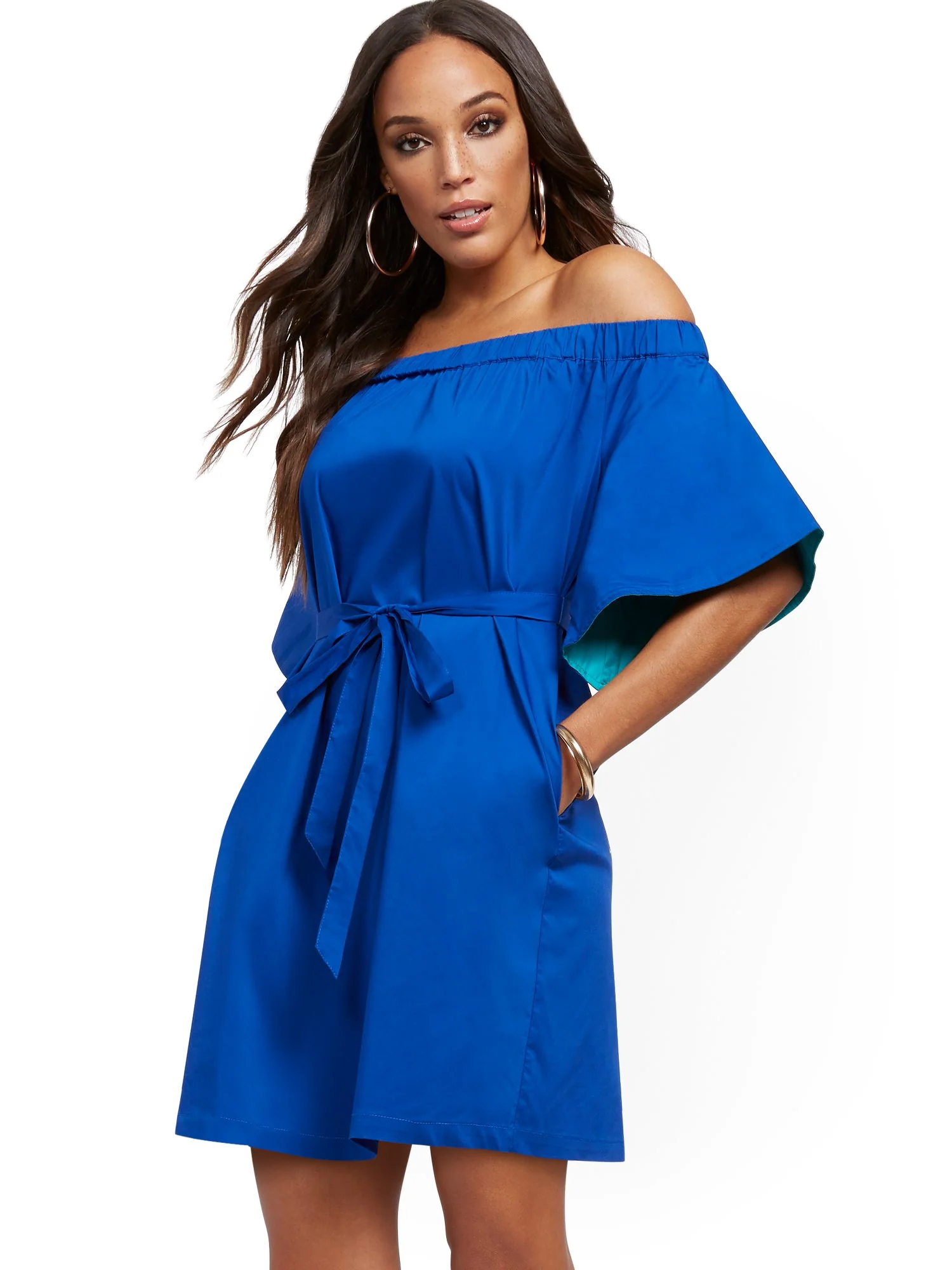 Off-The-Shoulder Poplin Shift Dress - Image 2
