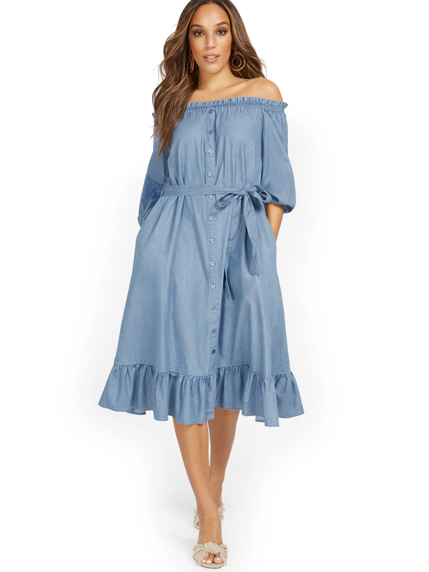 Off-The-Shoulder Ruffle-Hem Dress - Image 2