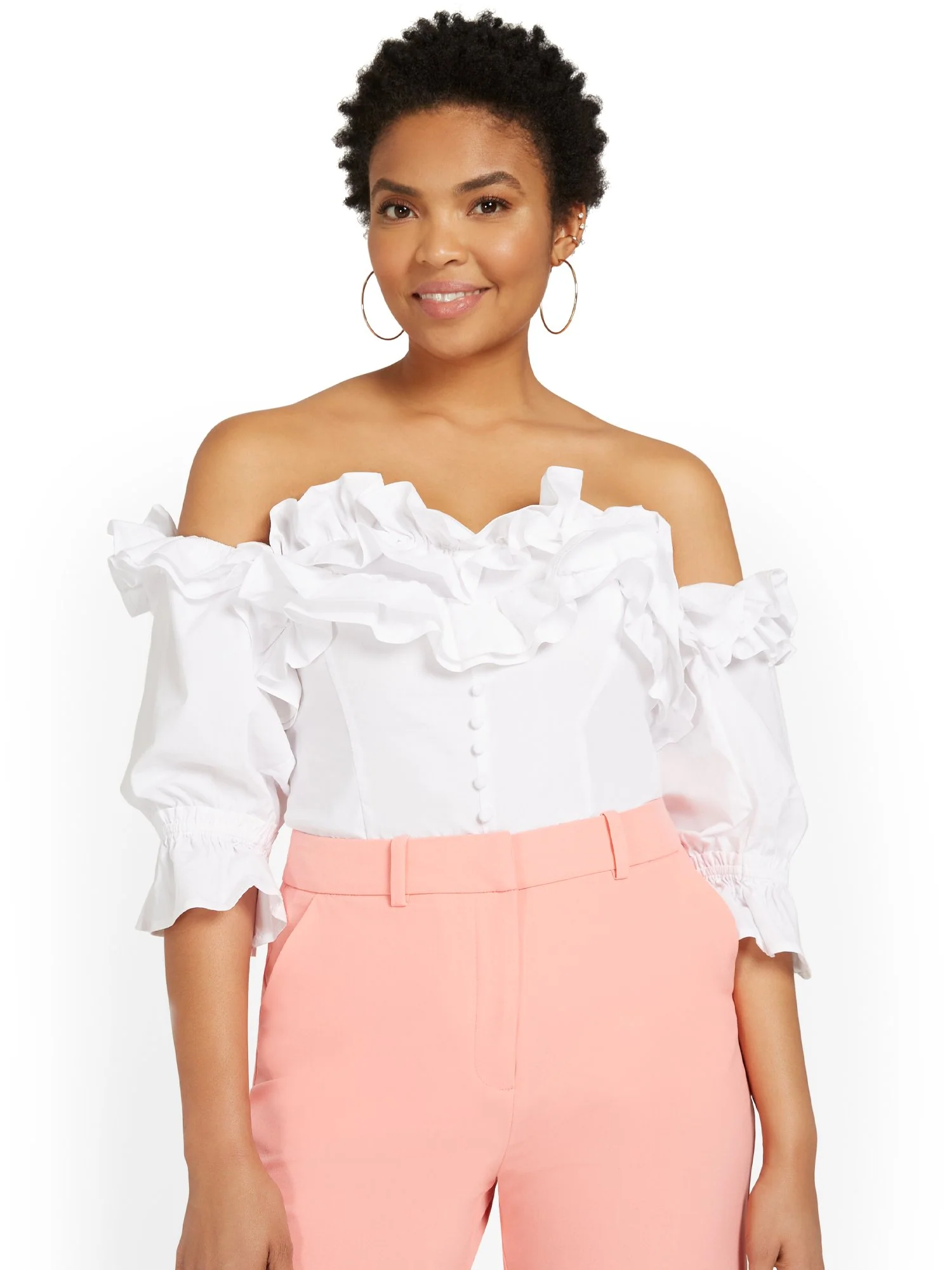 Off-The-Shoulder Ruffle Poplin Top - Image 2