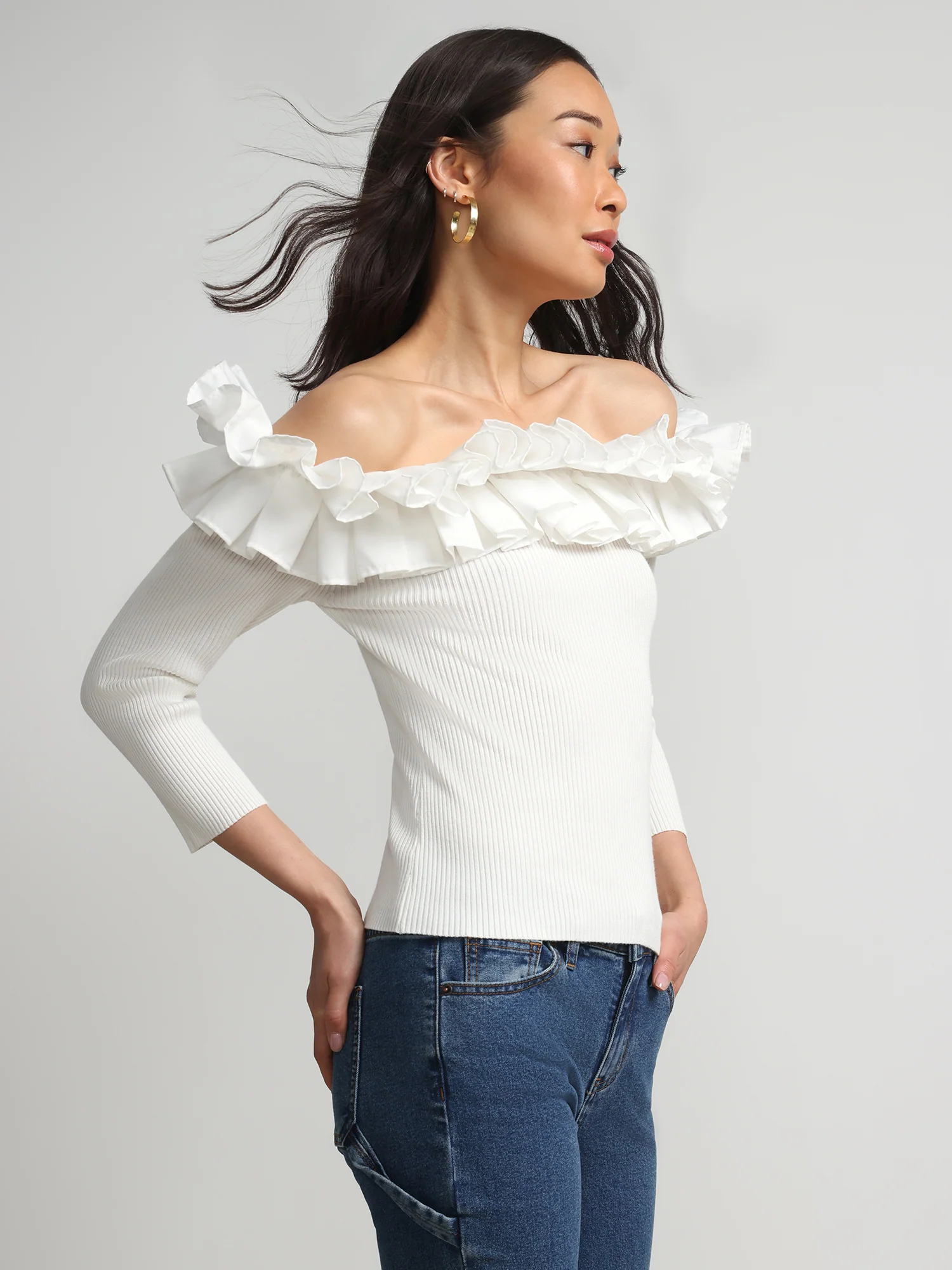 Off-The-Shoulder Ruffle Sweater - Image 2
