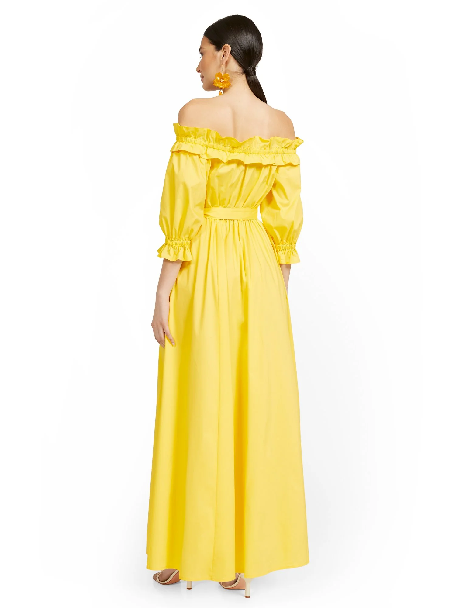 Off-The-Shoulder Smocked Tie-Front Maxi Dress - Image 3