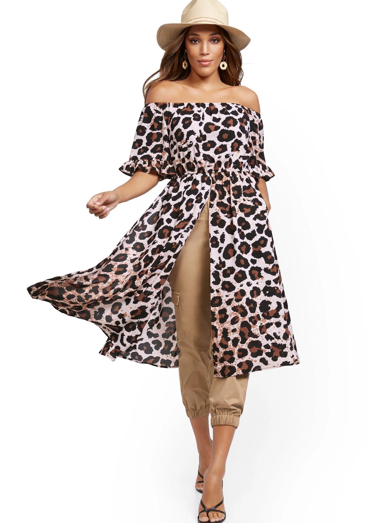 Off-The-Shoulder Statement Top - Leopard Print - Image 2