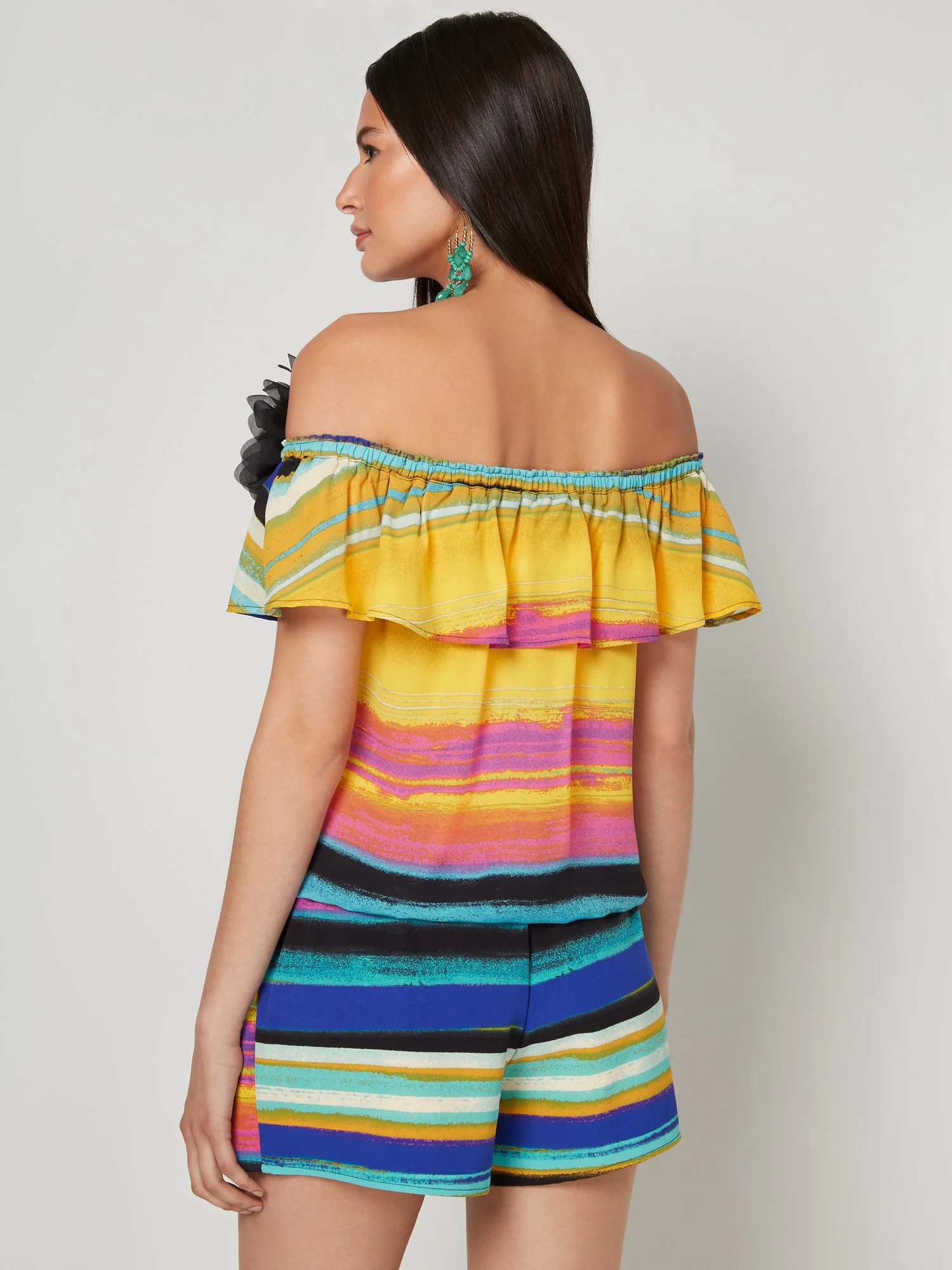 Off-The-Shoulder Stripe Flower-Pin Top - Image 3