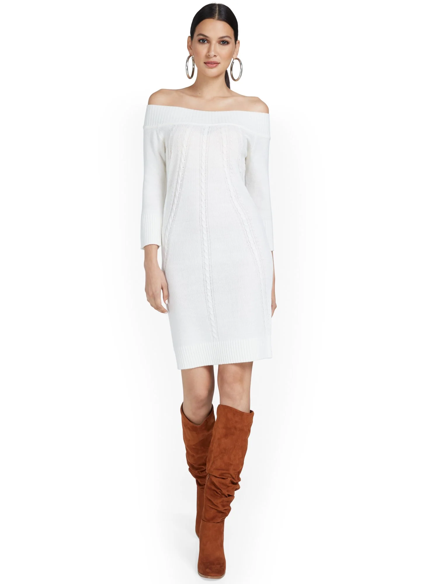 Off-The-Shoulder Sweater Dress - Image 14