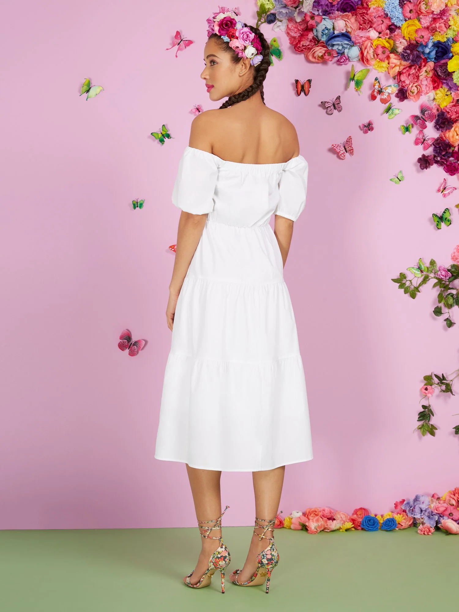 Off-The-Shoulder Tiered Button-Front Dress - Image 3