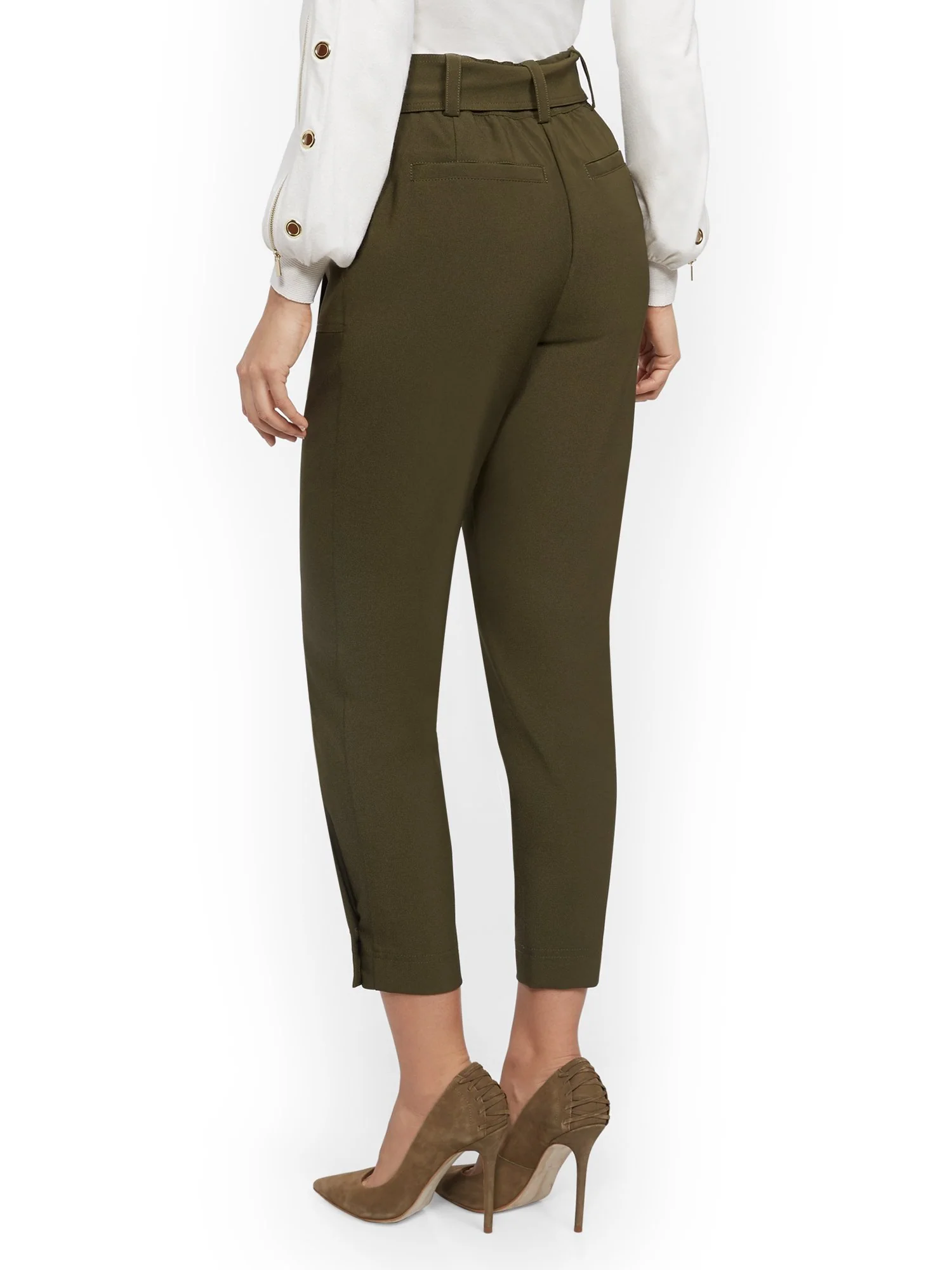 Olive Button-Accent Slim Ankle Pant - 7th Avenue - Image 3