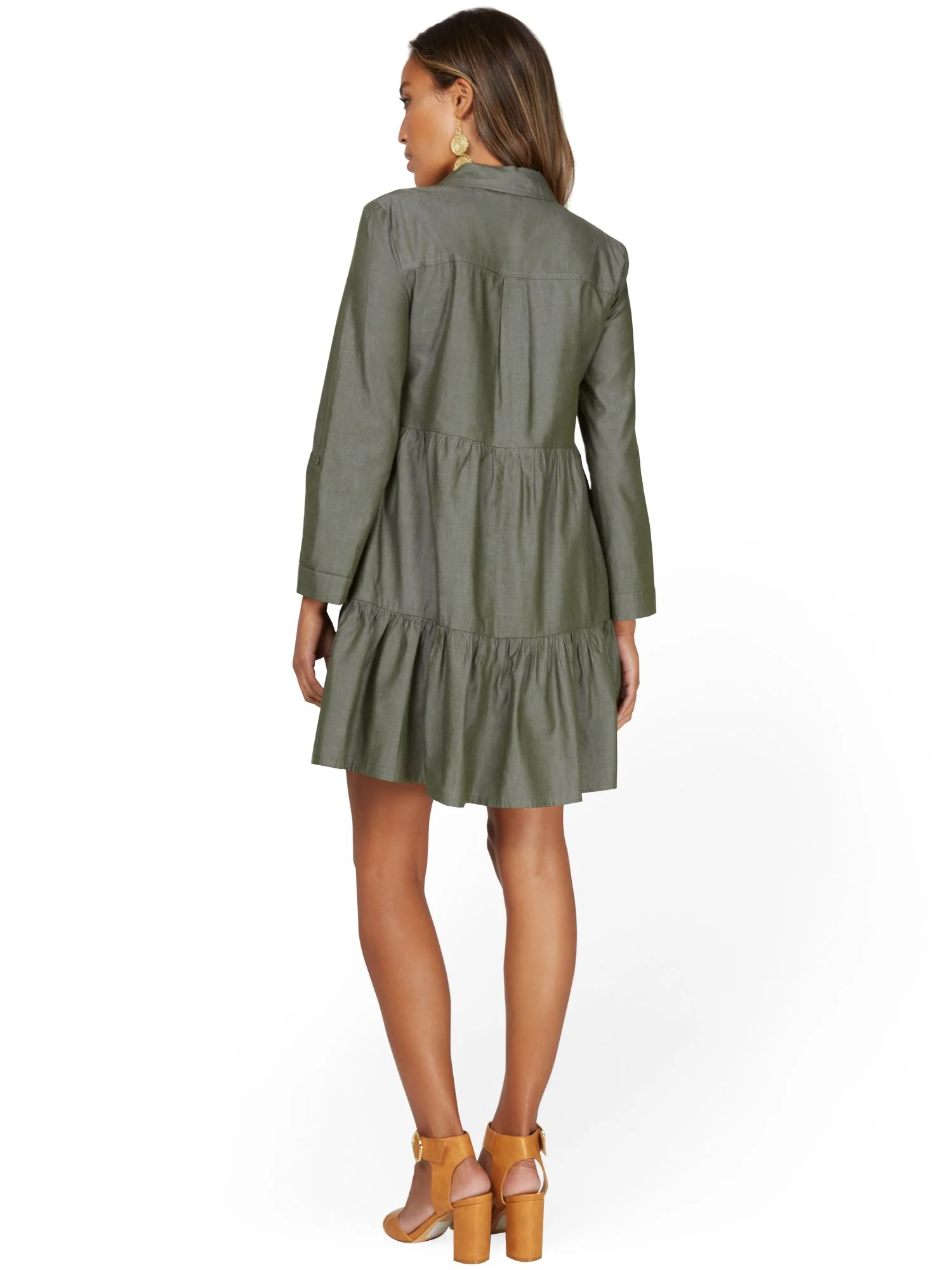 Olive Chambray Tiered Shirtdress - Image 3