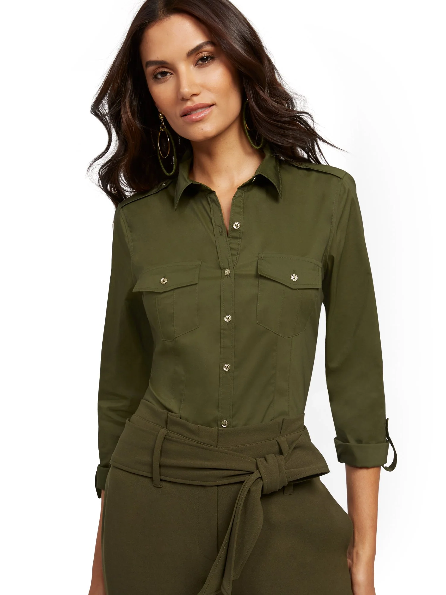 Olive Madison Stretch Shirt - Secret Snap - 7th Avenue - Image 2