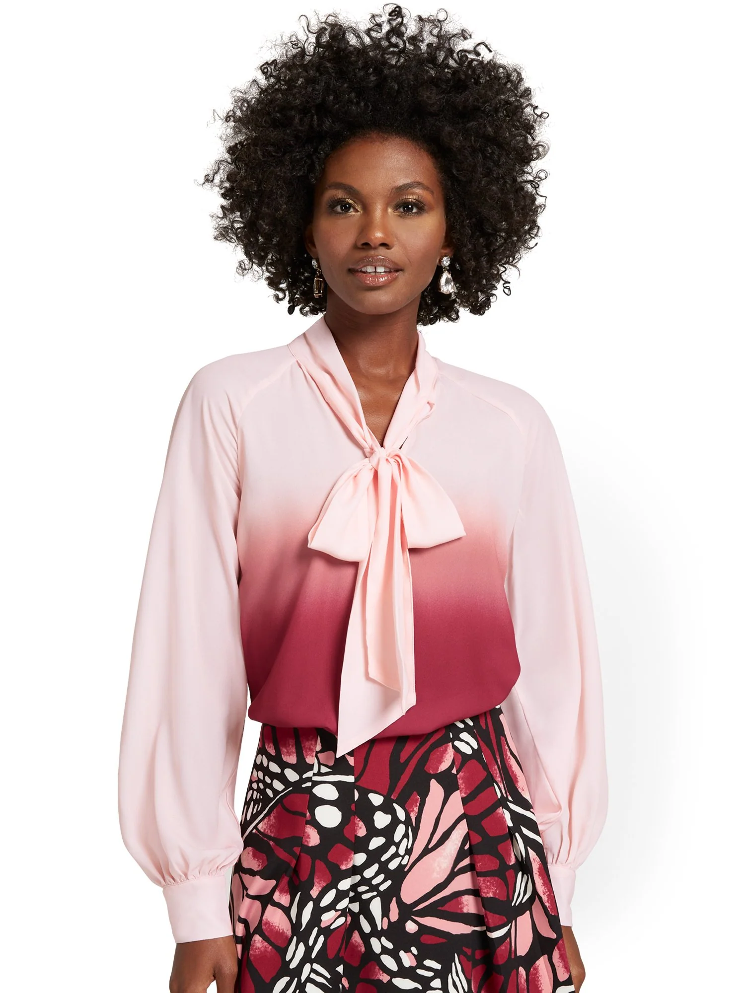 Ombre-Print Bow-Neck Blouse - Image 2