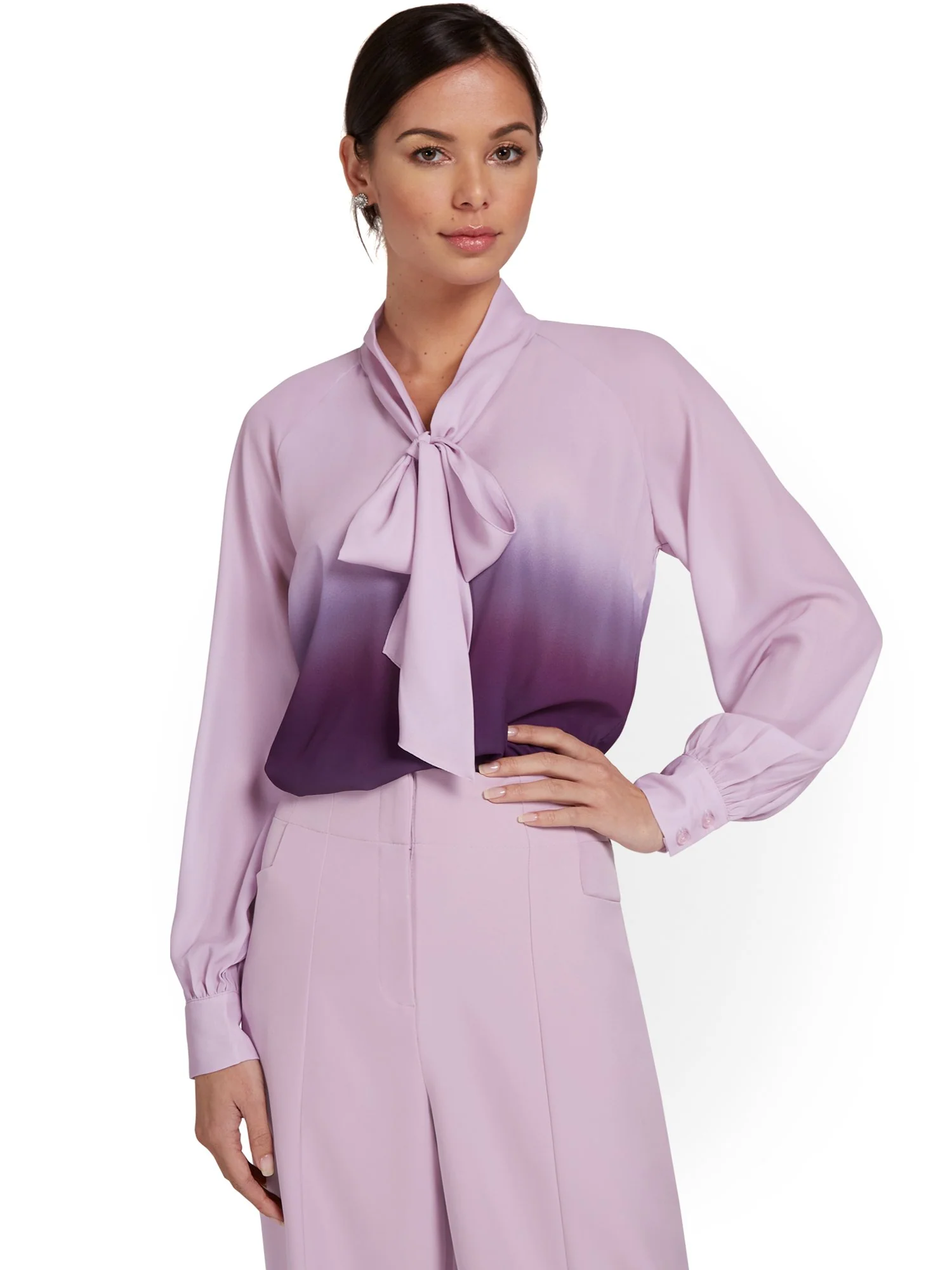 Ombre-Print Bow-Neck Blouse - Image 4