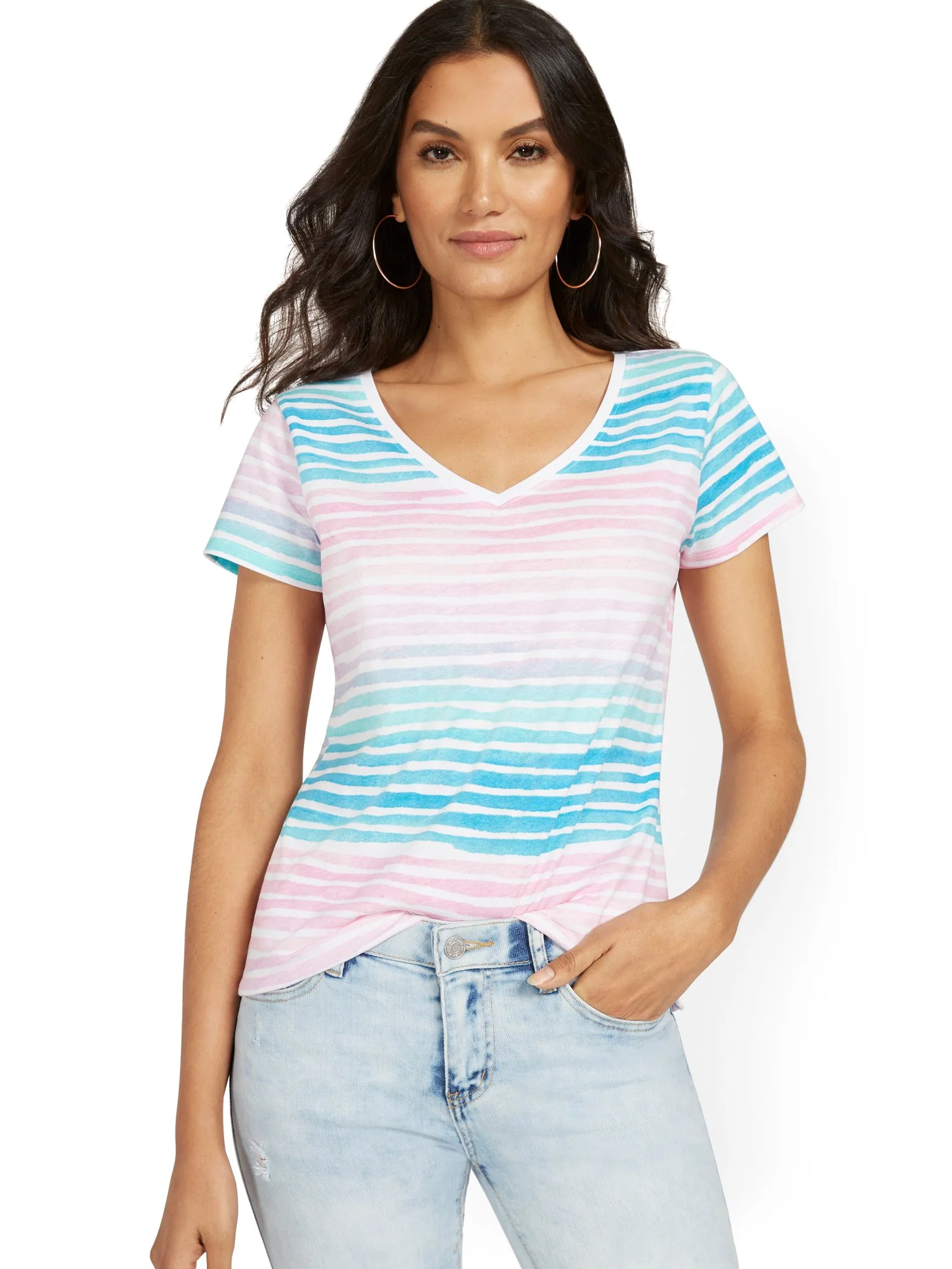 Ombre Stripe V-Neck Perfect Tee - Image 2