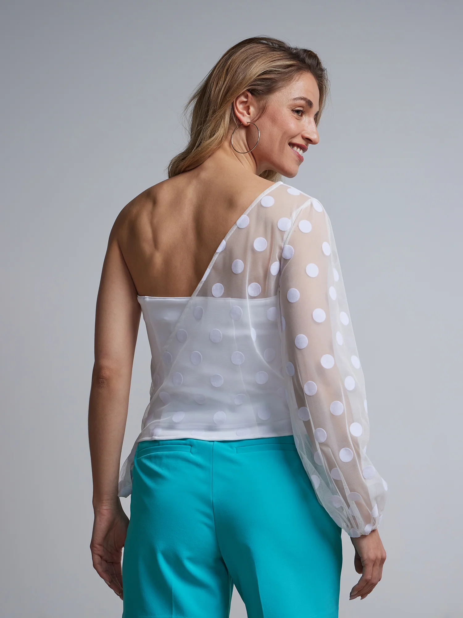 One-Shoulder Clip Dot Top - Image 3
