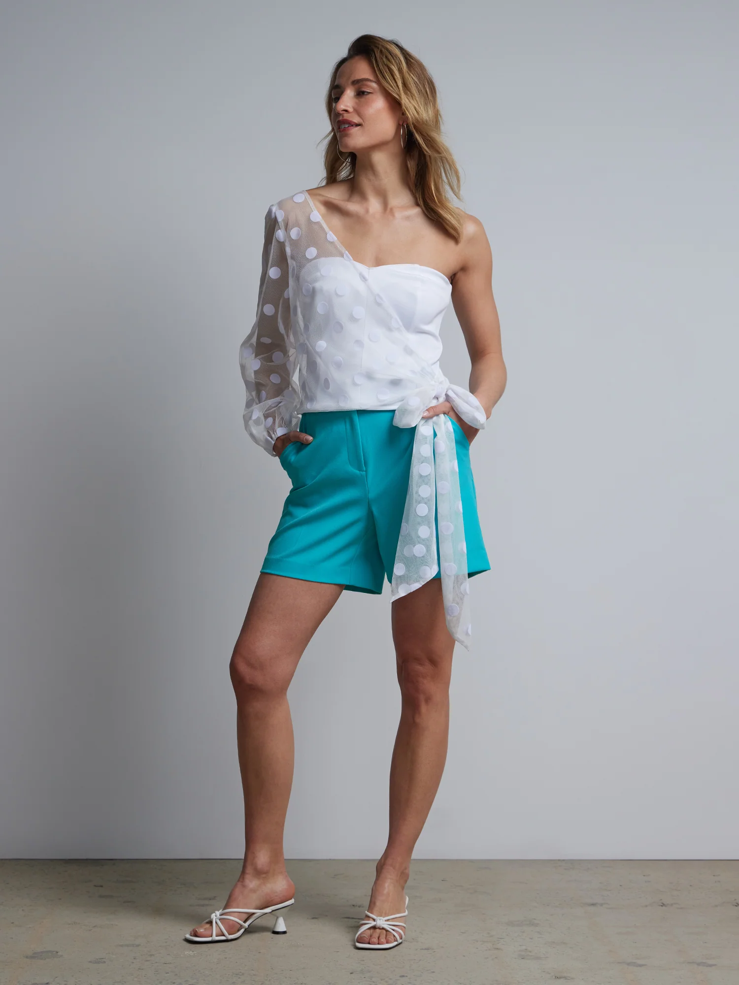 One-Shoulder Clip Dot Top - Image 5
