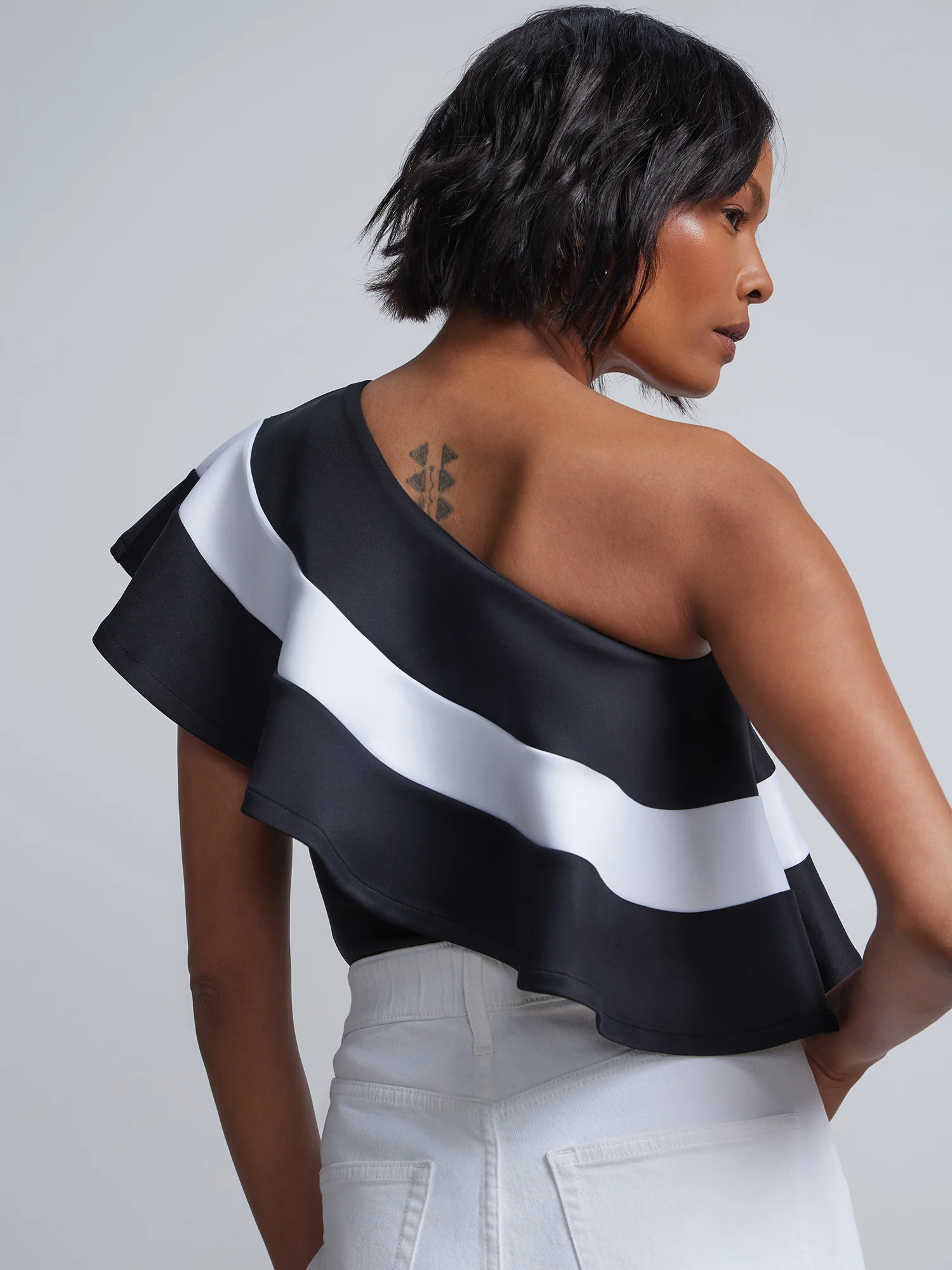 One-Shoulder Piped Ruffle Knit Bodysuit - Image 3