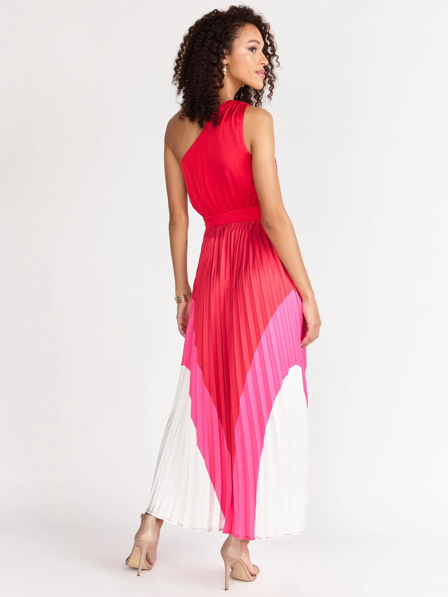 One-Shoulder Pleated Colorblock Dress - Fore Collection - Image 10