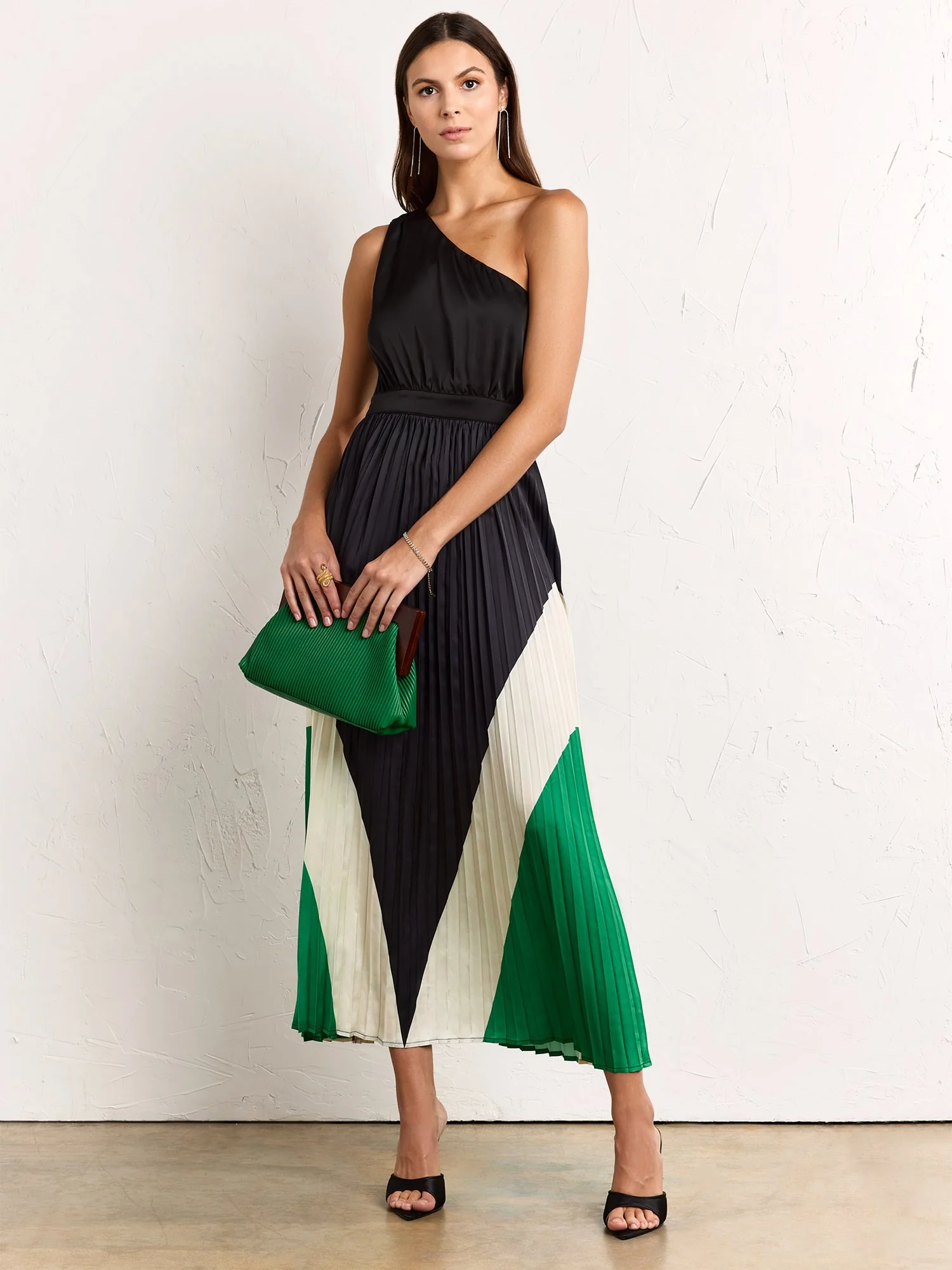 One-Shoulder Pleated Colorblock Dress - Fore Collection - Image 2