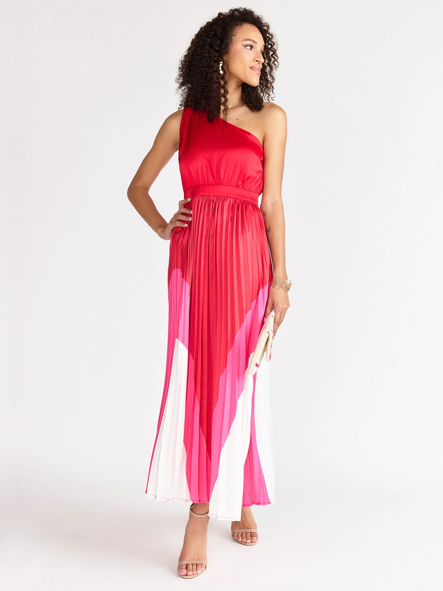 One-Shoulder Pleated Colorblock Dress - Fore Collection - Image 6