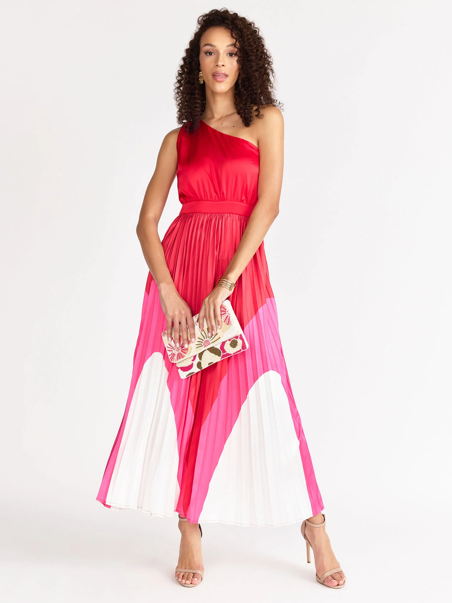 One-Shoulder Pleated Colorblock Dress - Fore Collection - Image 8