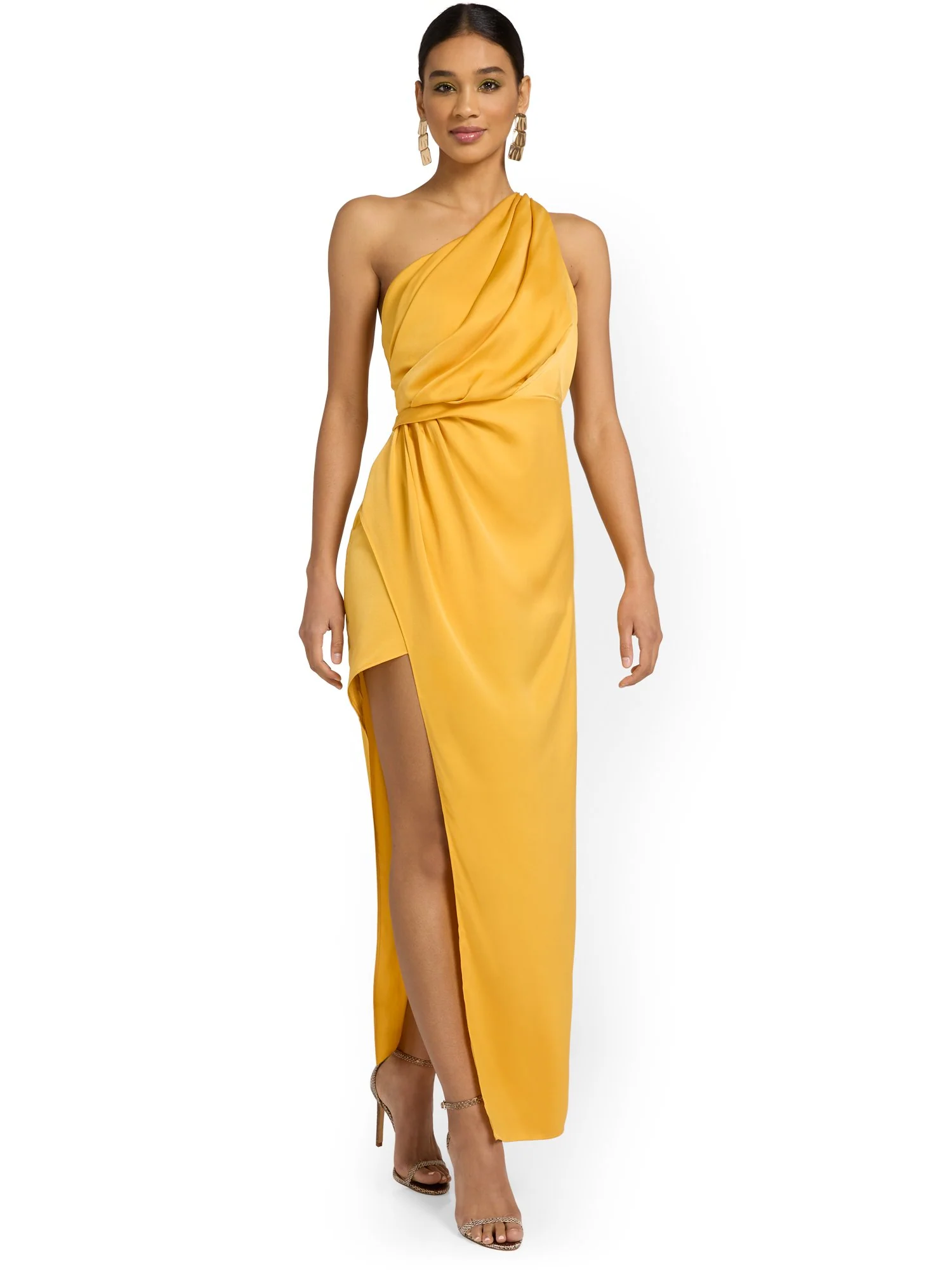 One-Shoulder Pleated Satin Midi Dress - Do+Be - Image 20