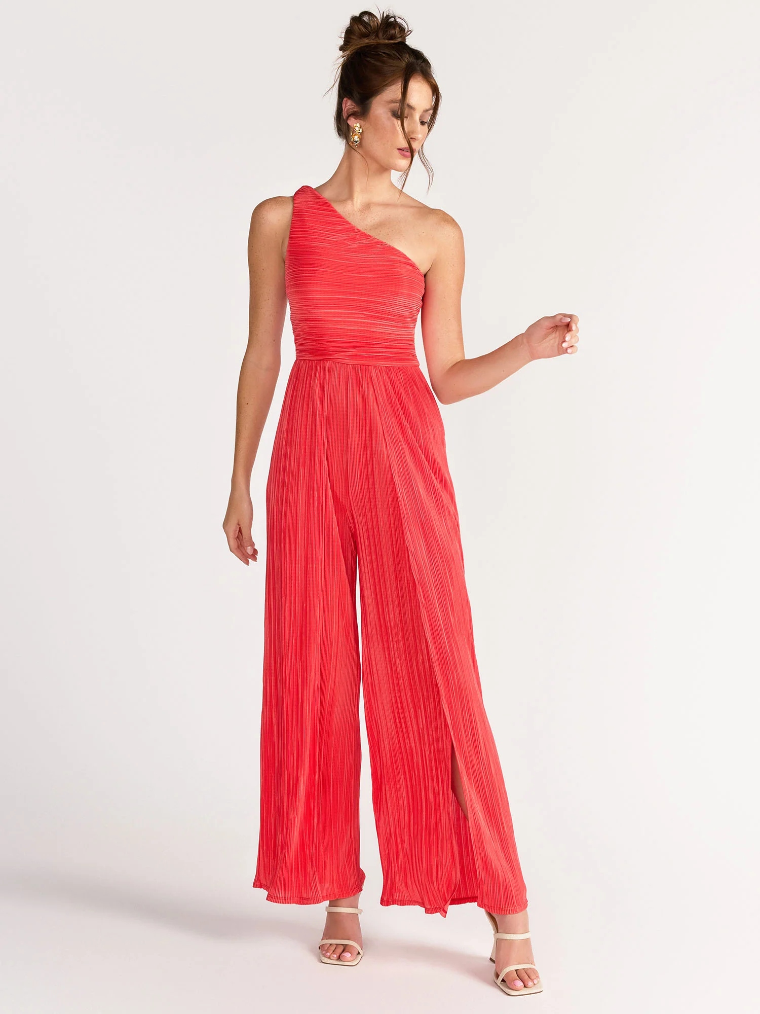 Blue Blush One Shoulder Pleated Side Slit Jumpsuit - Brands We Love - Image 3