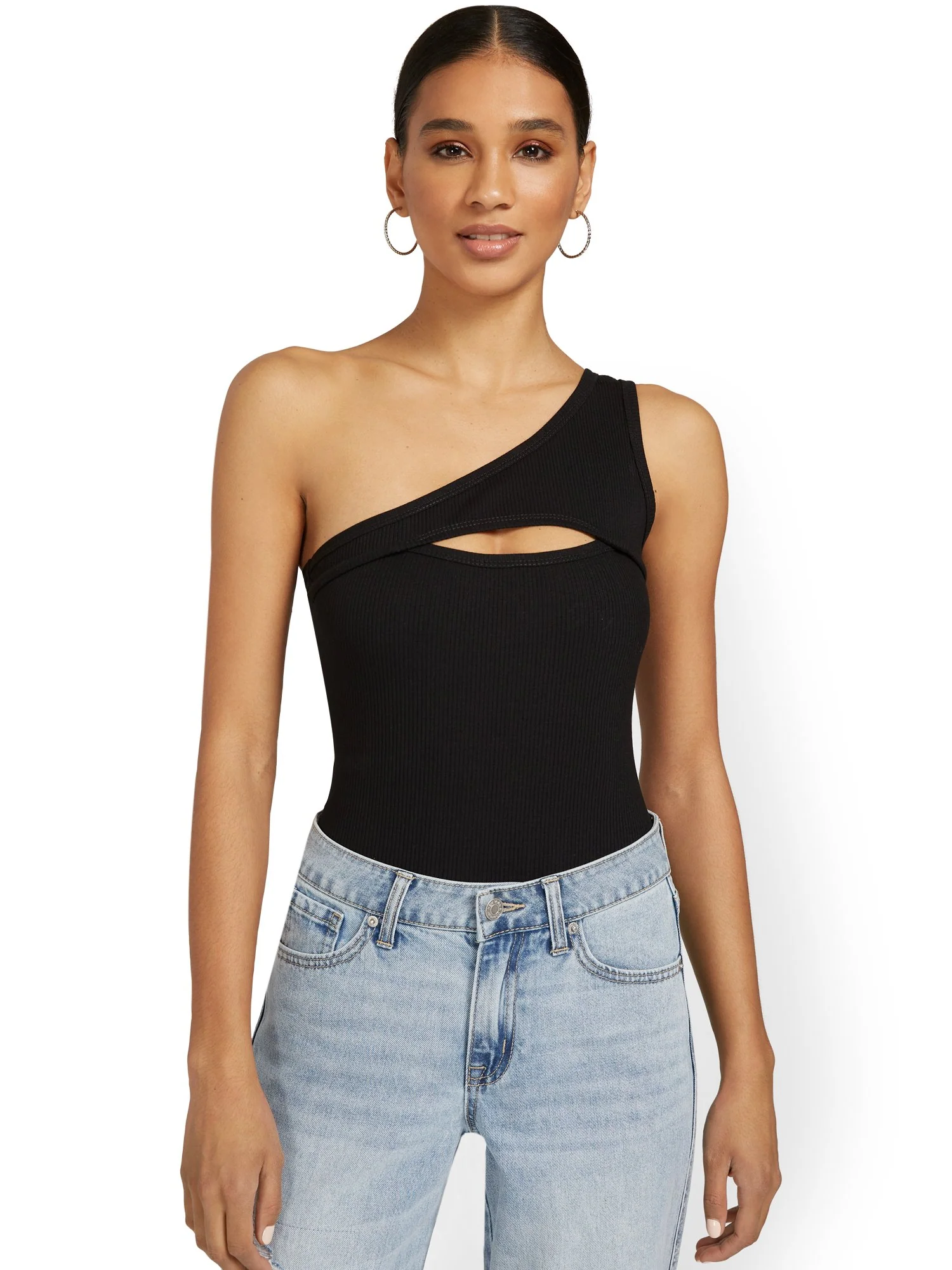 One-Shoulder Ribbed Cut-Out Bodysuit - Image 2